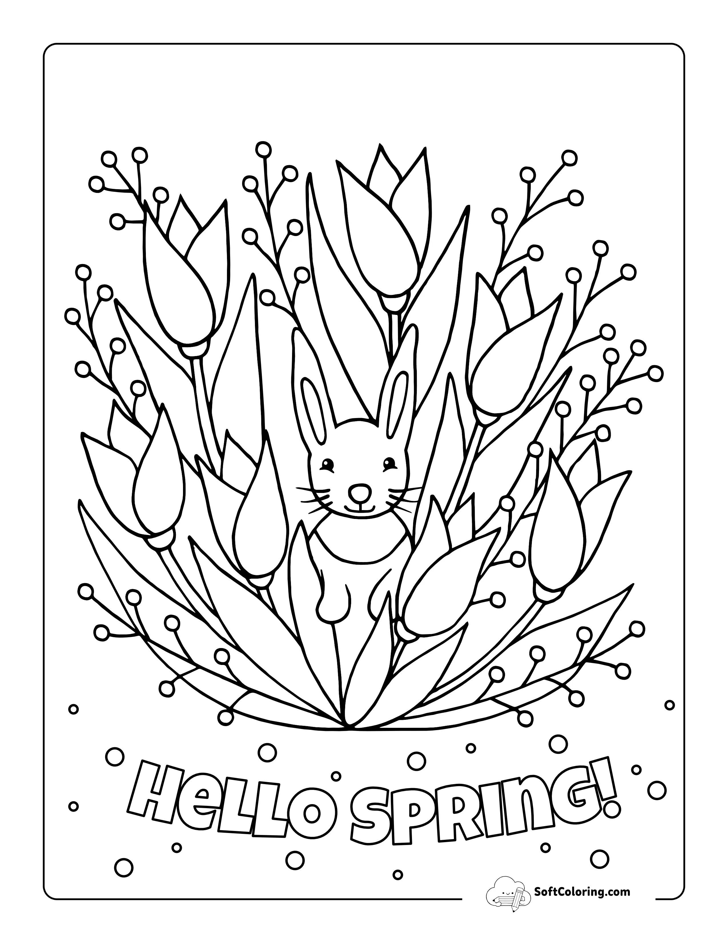 Easter Bunny Hiding In Spring Tulips Picture To Color