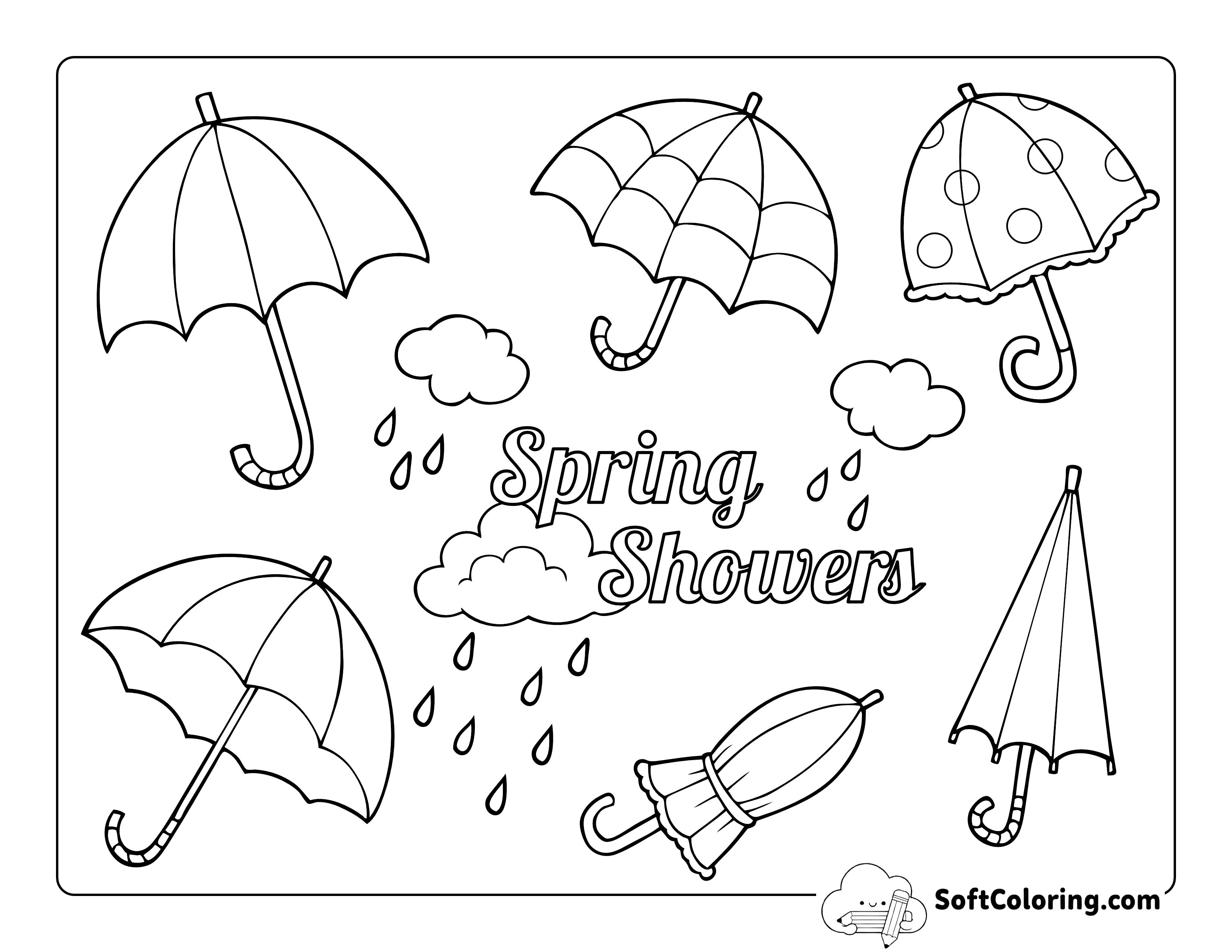 Spring Showers Umbrellas Picture to Color