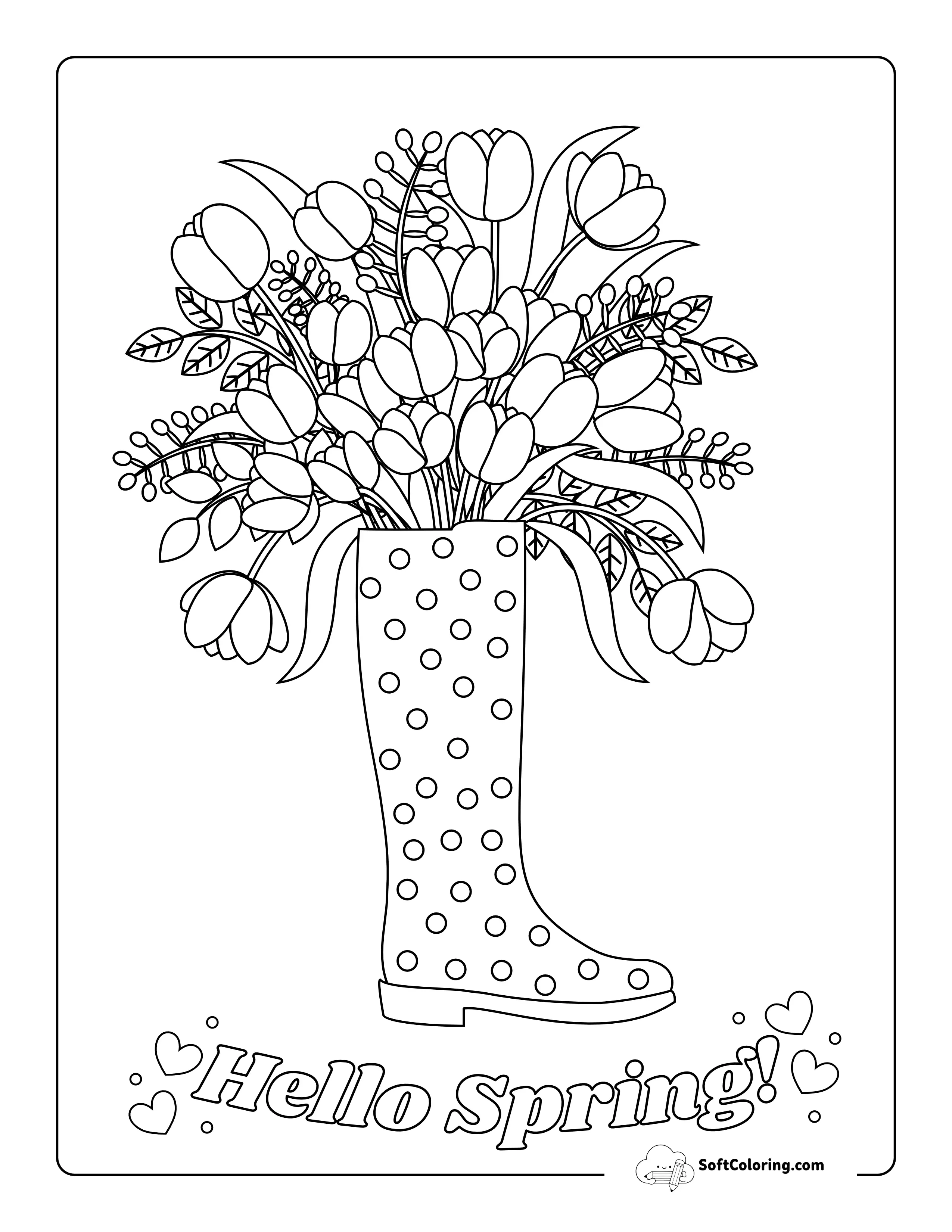 Spotted Rain Boots With Flowers Gardening Coloring Page
