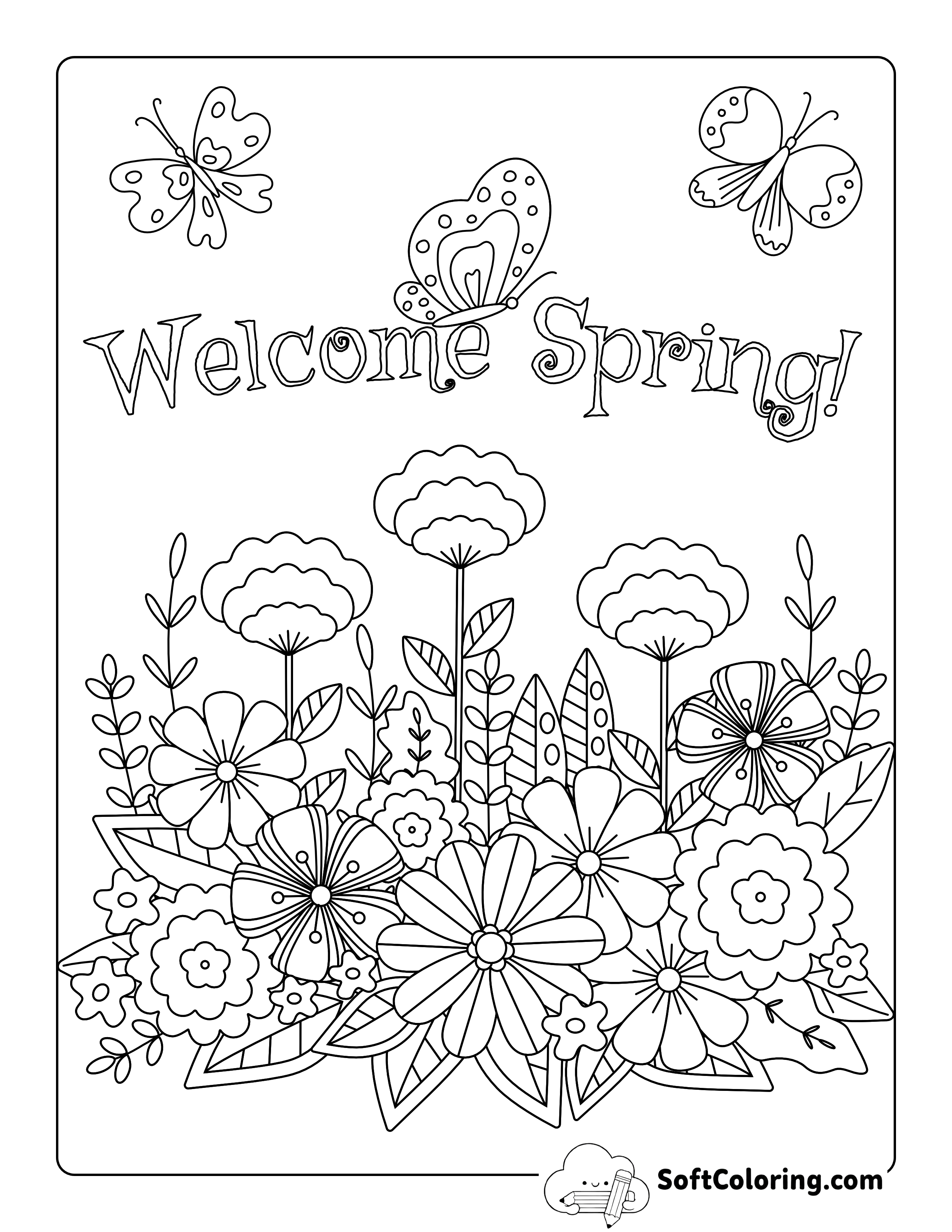 Flowers and Butterflies Garden Coloring Sheet