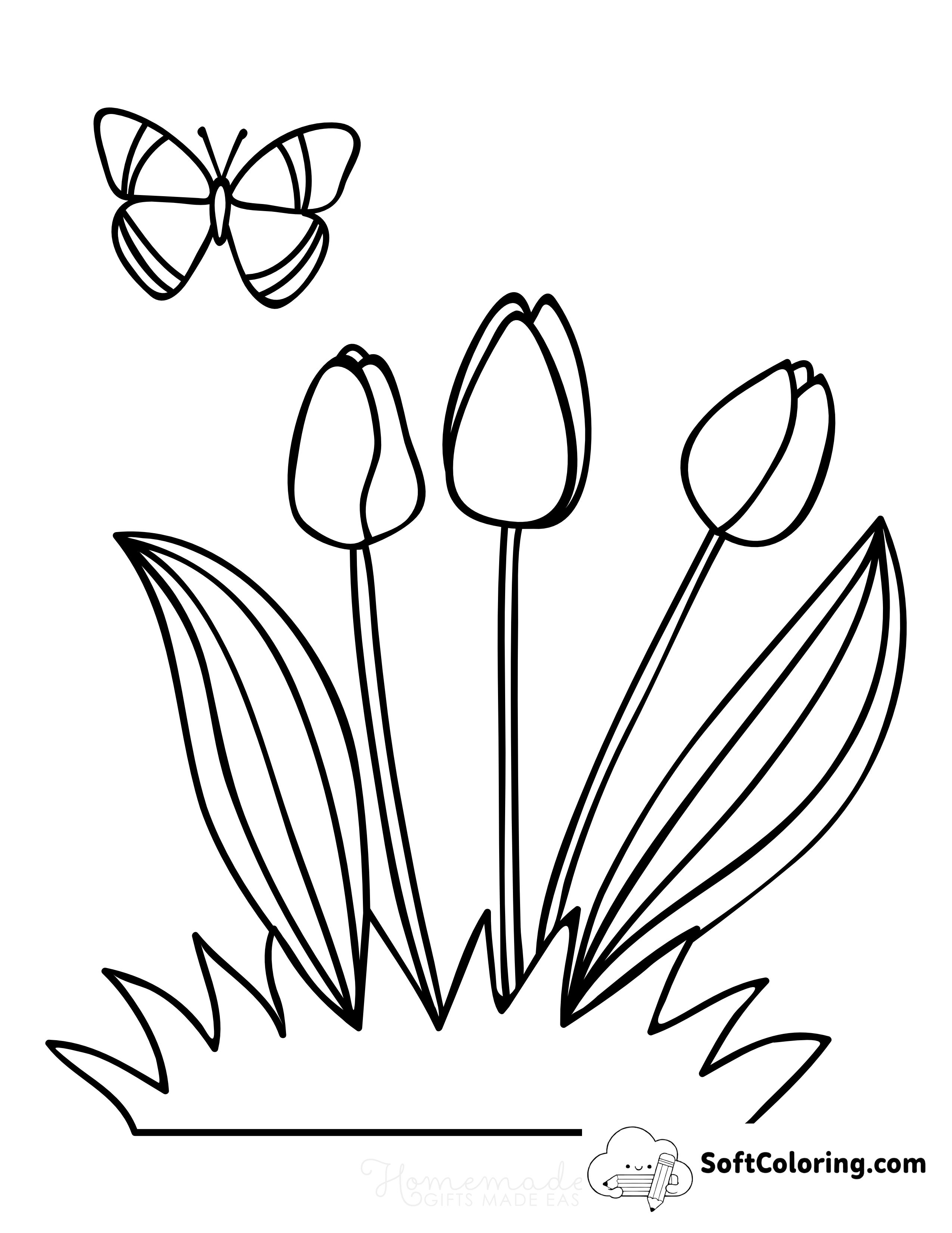 Simple Tulip Outline Printable