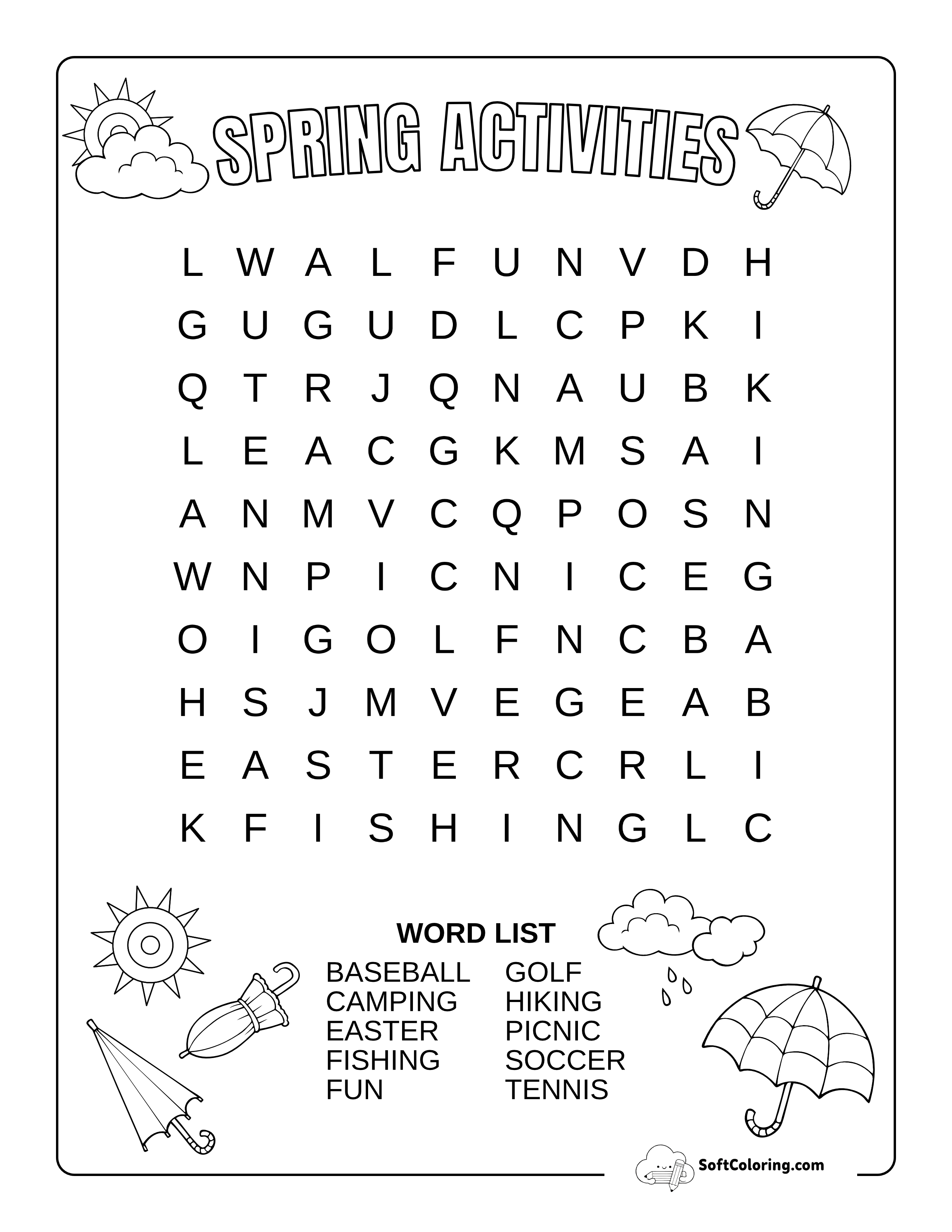 Easy Spring Activities Word Search