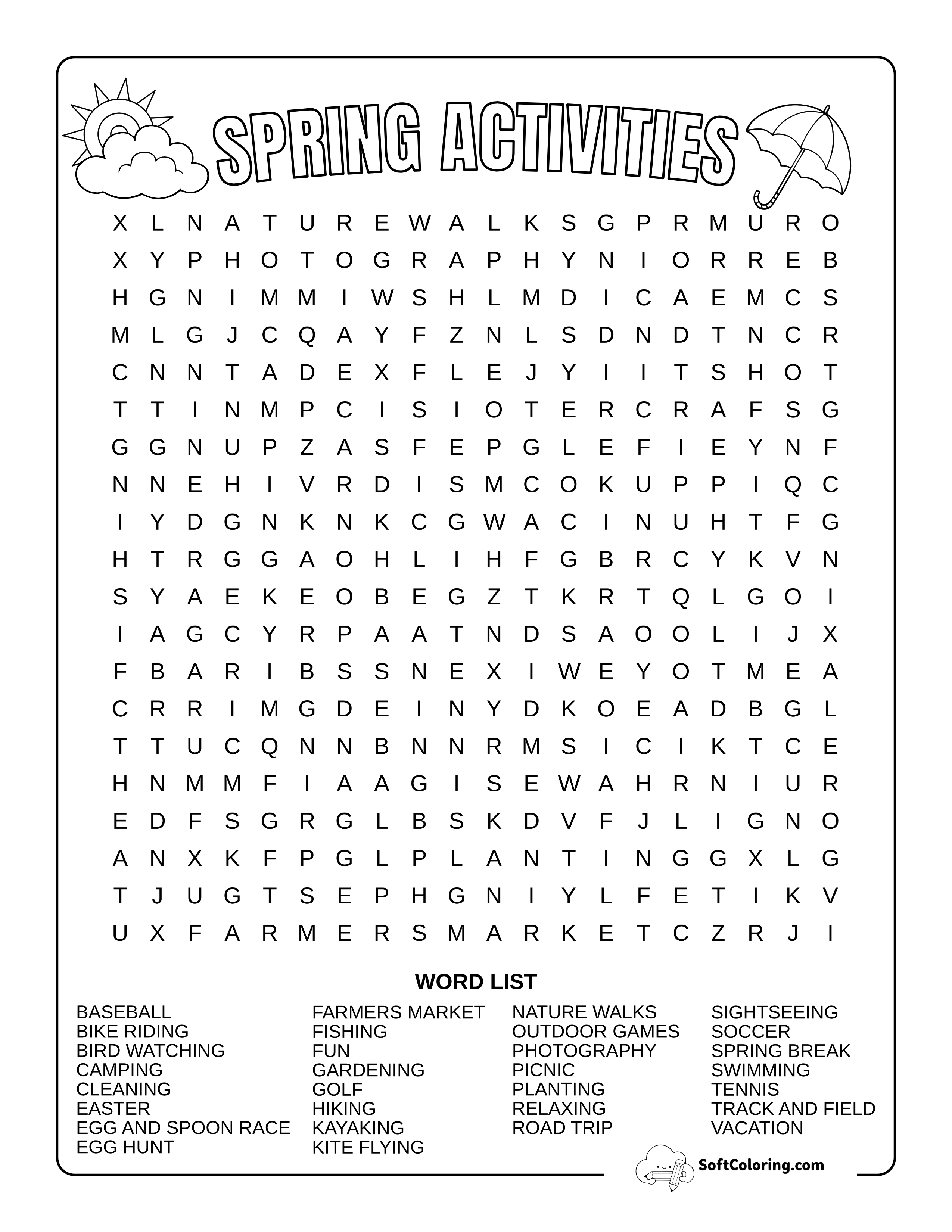 Hard Spring Activities Word Search