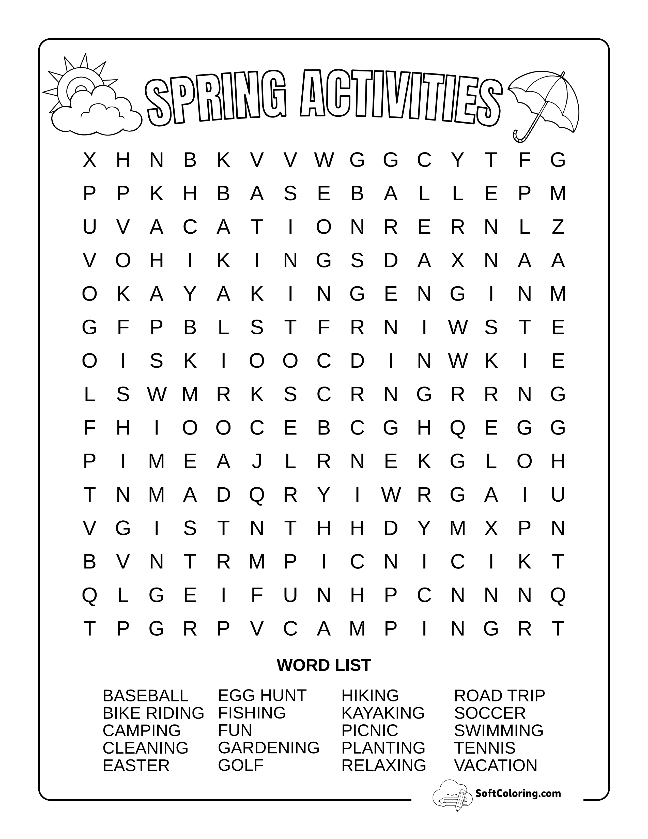 Medium Spring Activities Word Search