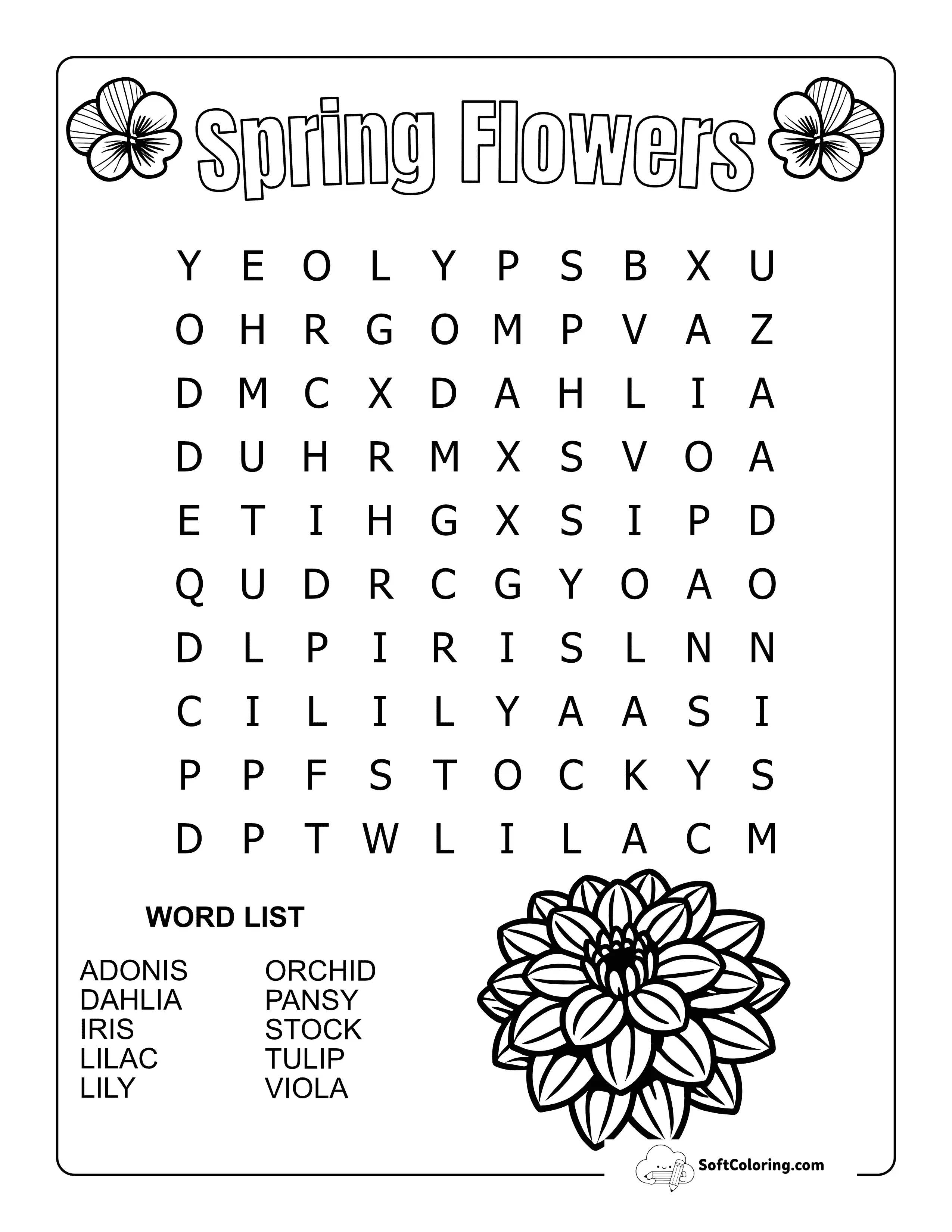 Easy Spring Flowers Word Search