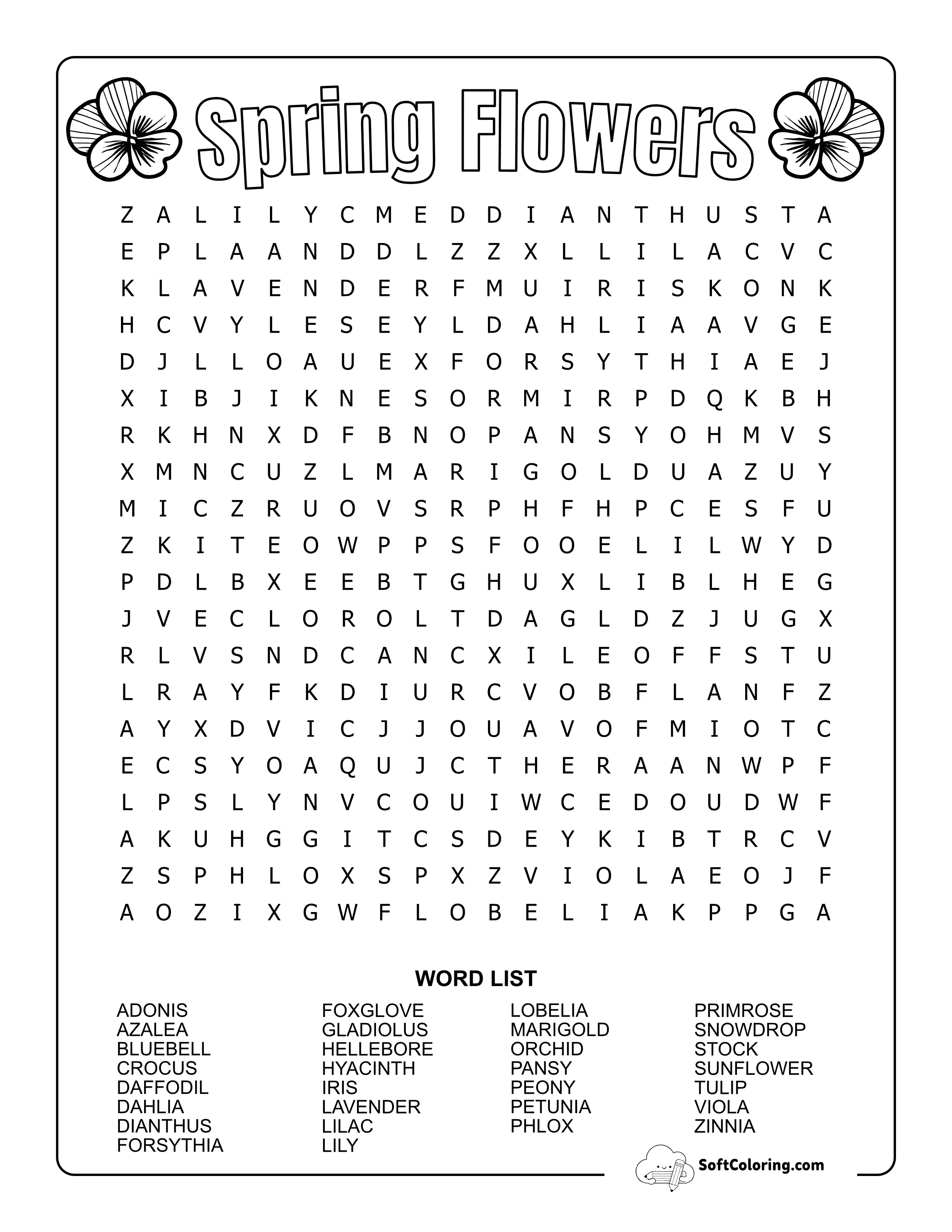 *New* Hard Spring Flowers Word Search