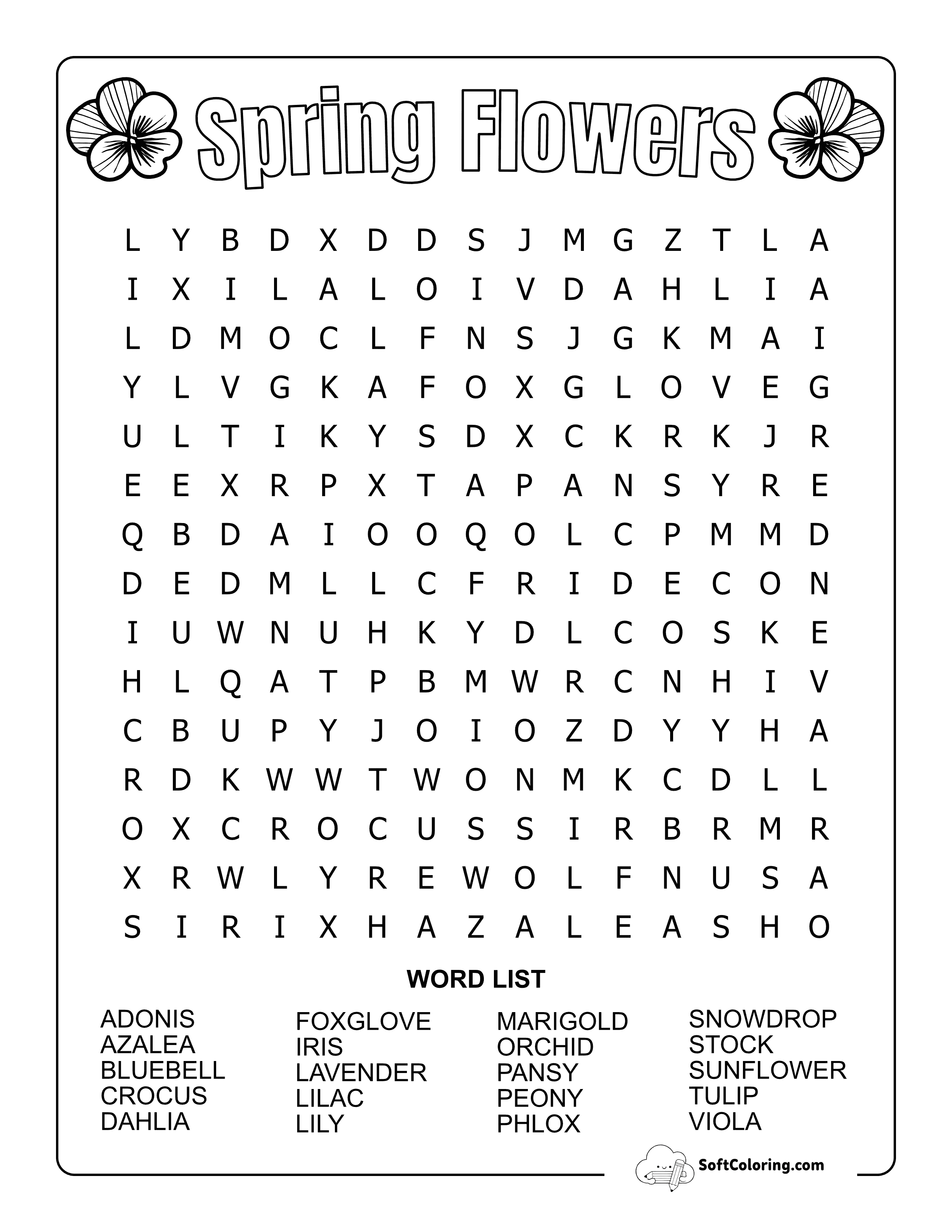 Medium Spring Flowers Word Search