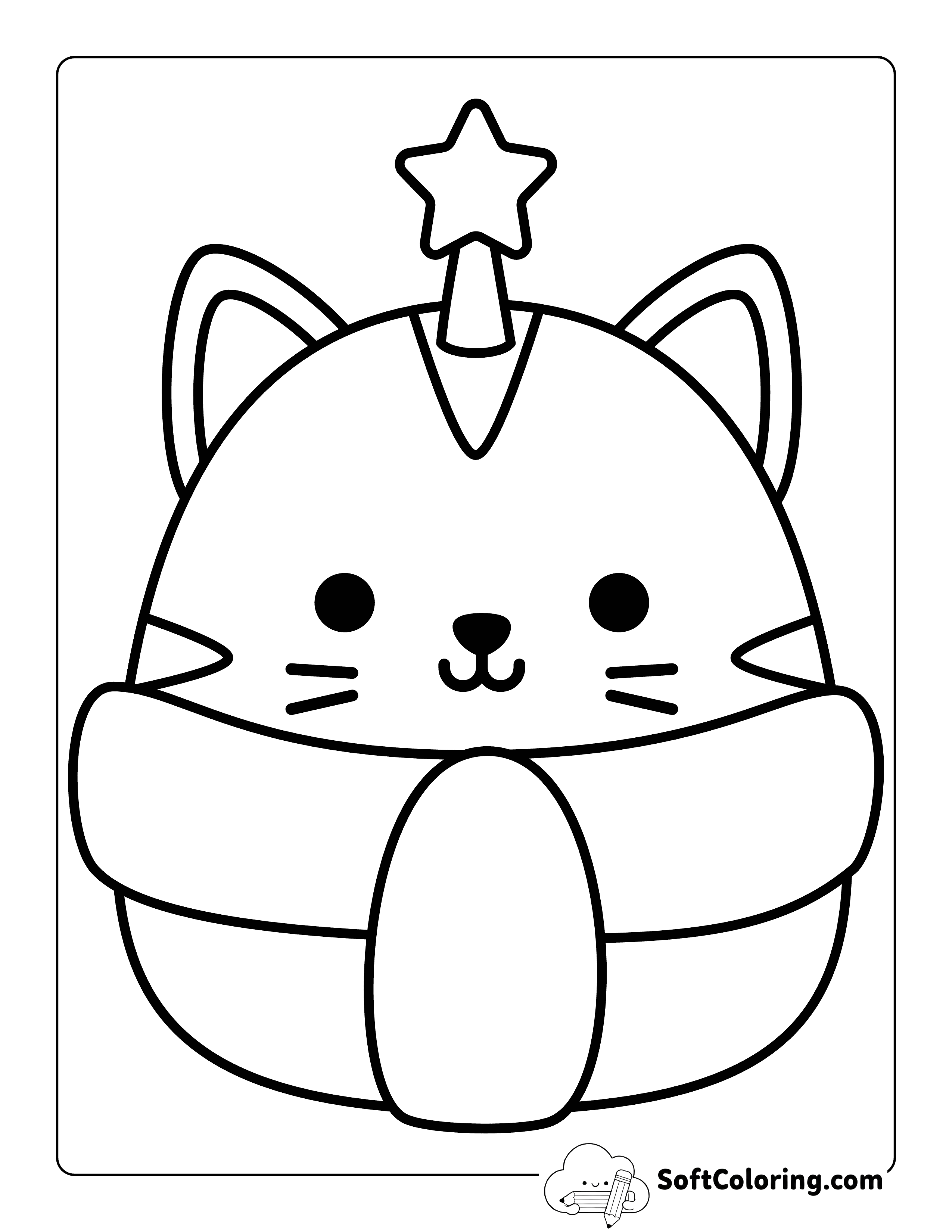 Cat Christmas Squishmallow-Inspired Coloring Page