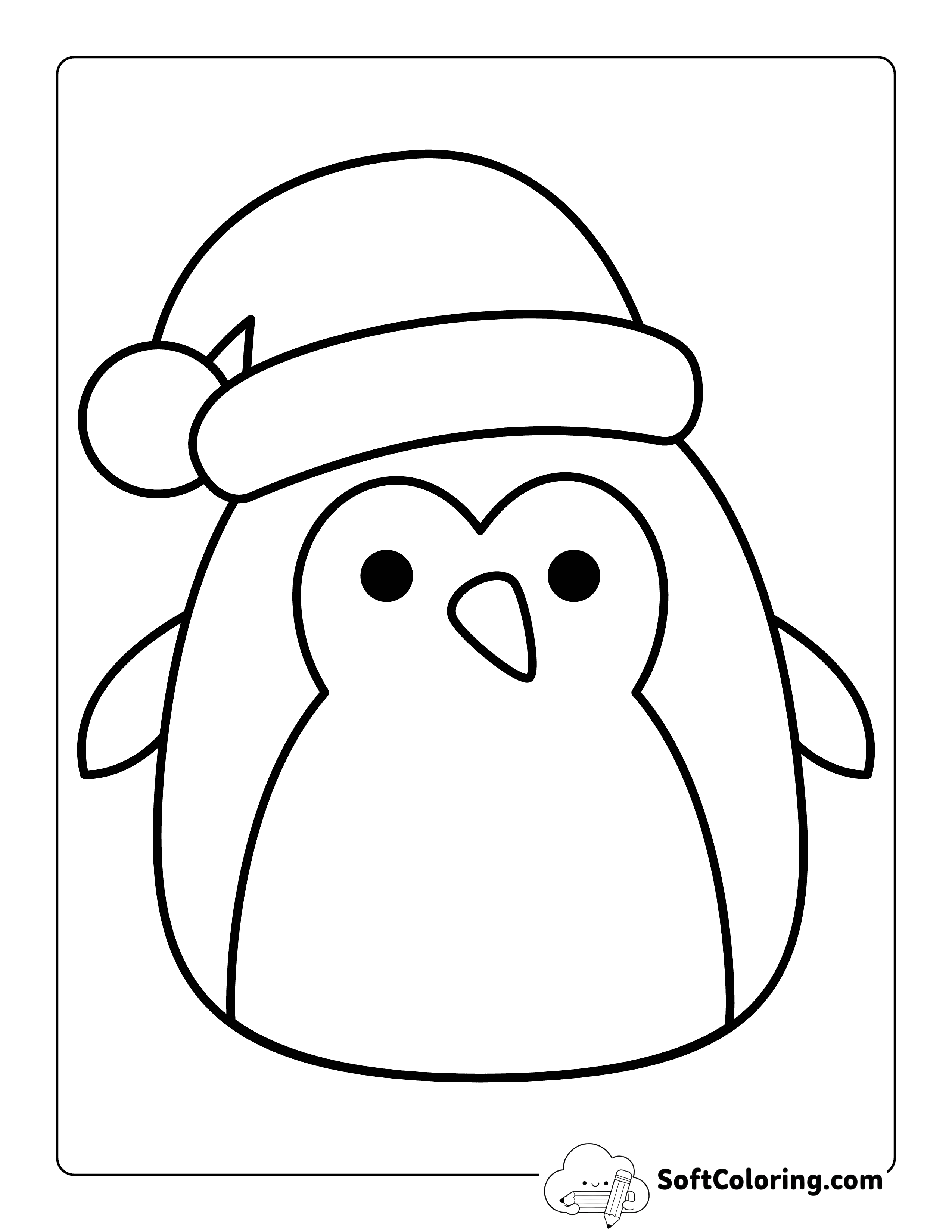 Cute Penguin Christmas Squishmallow-Inspired Outline