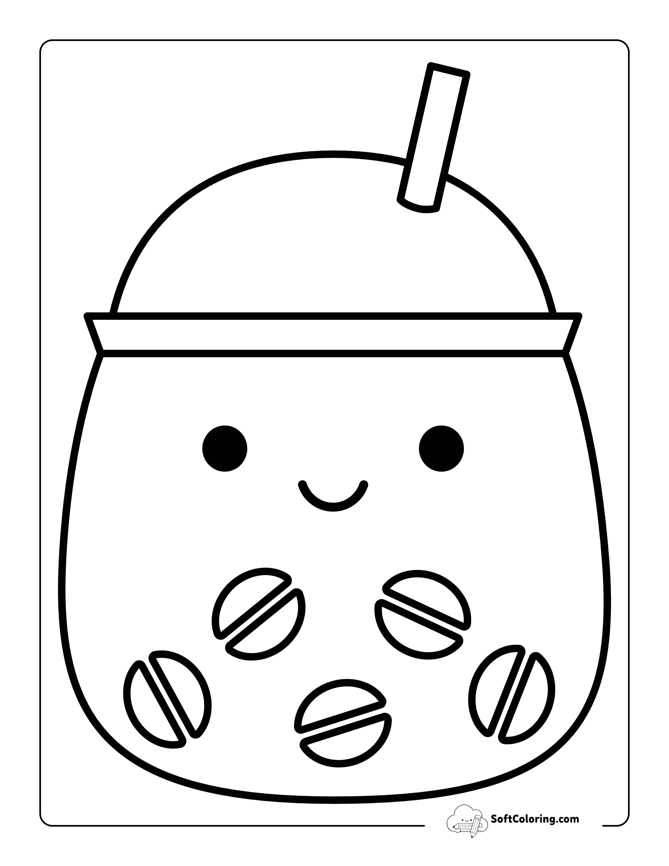 Cute Iced Coffee Squishmallow-Inspired Coloring Page