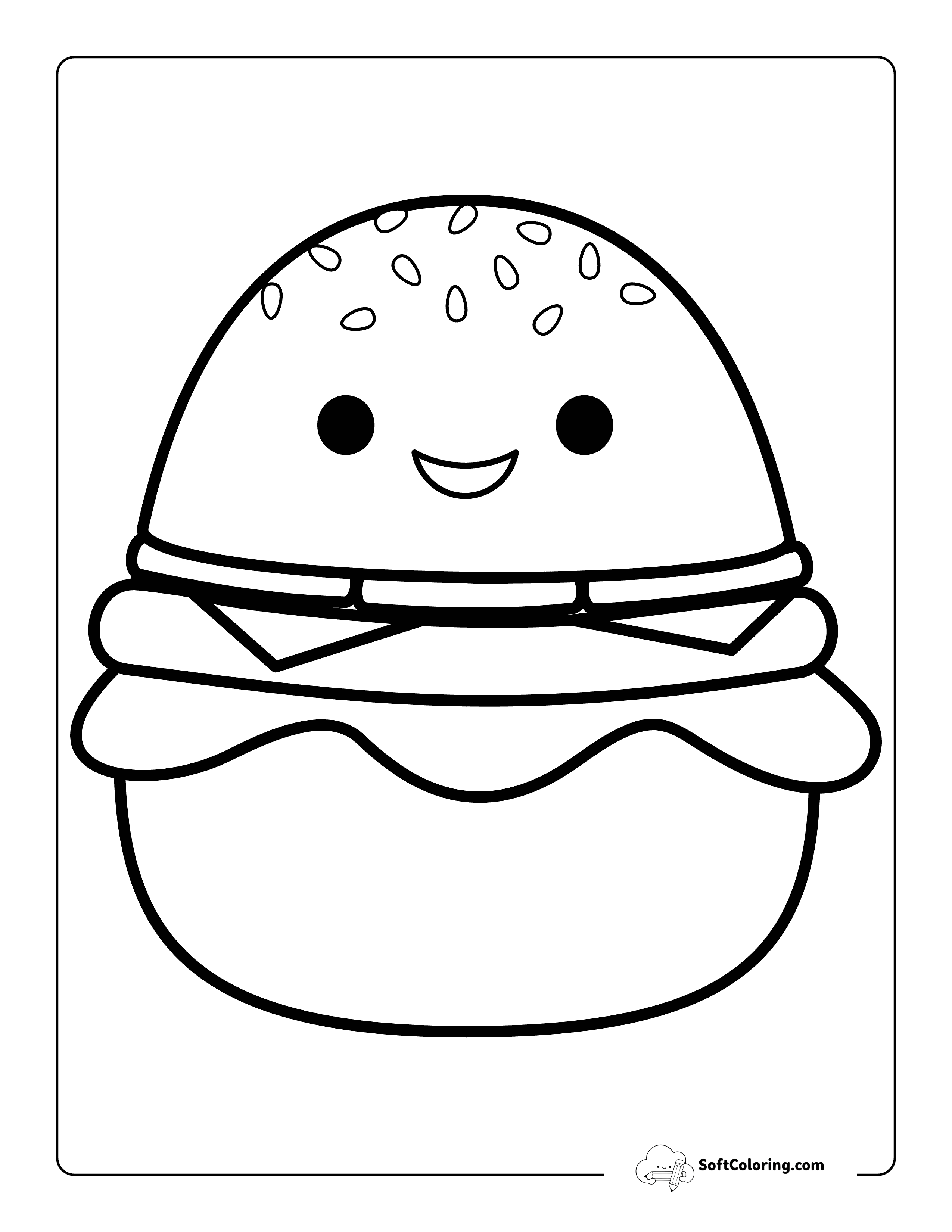Cute Food Coloring Sheet Inspired By Hamburger Squishmallow