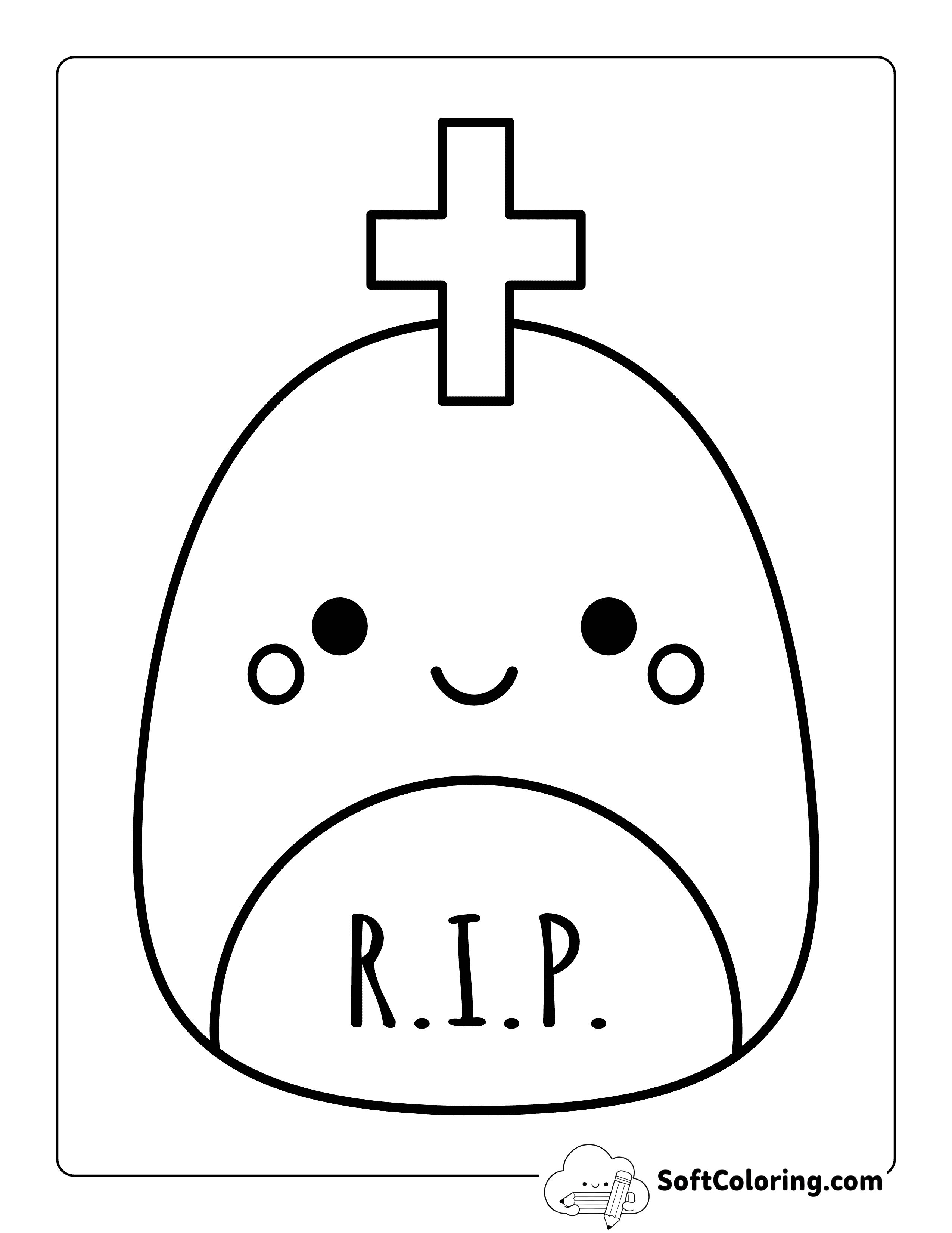 Cute Grave Halloween Squishmallow-Inspired Coloring Sheet