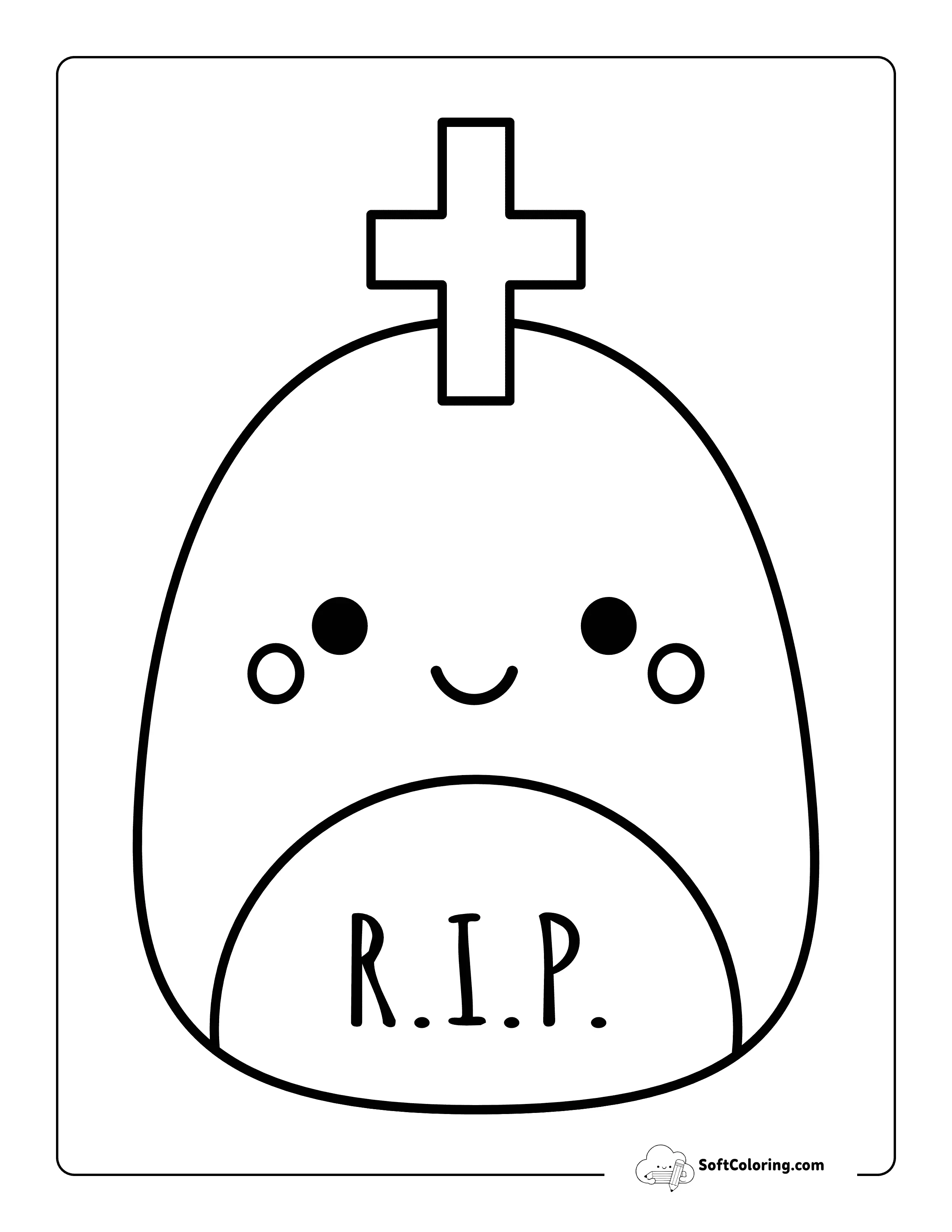 Cute Grave Halloween Squishmallow-Inspired Coloring Sheet