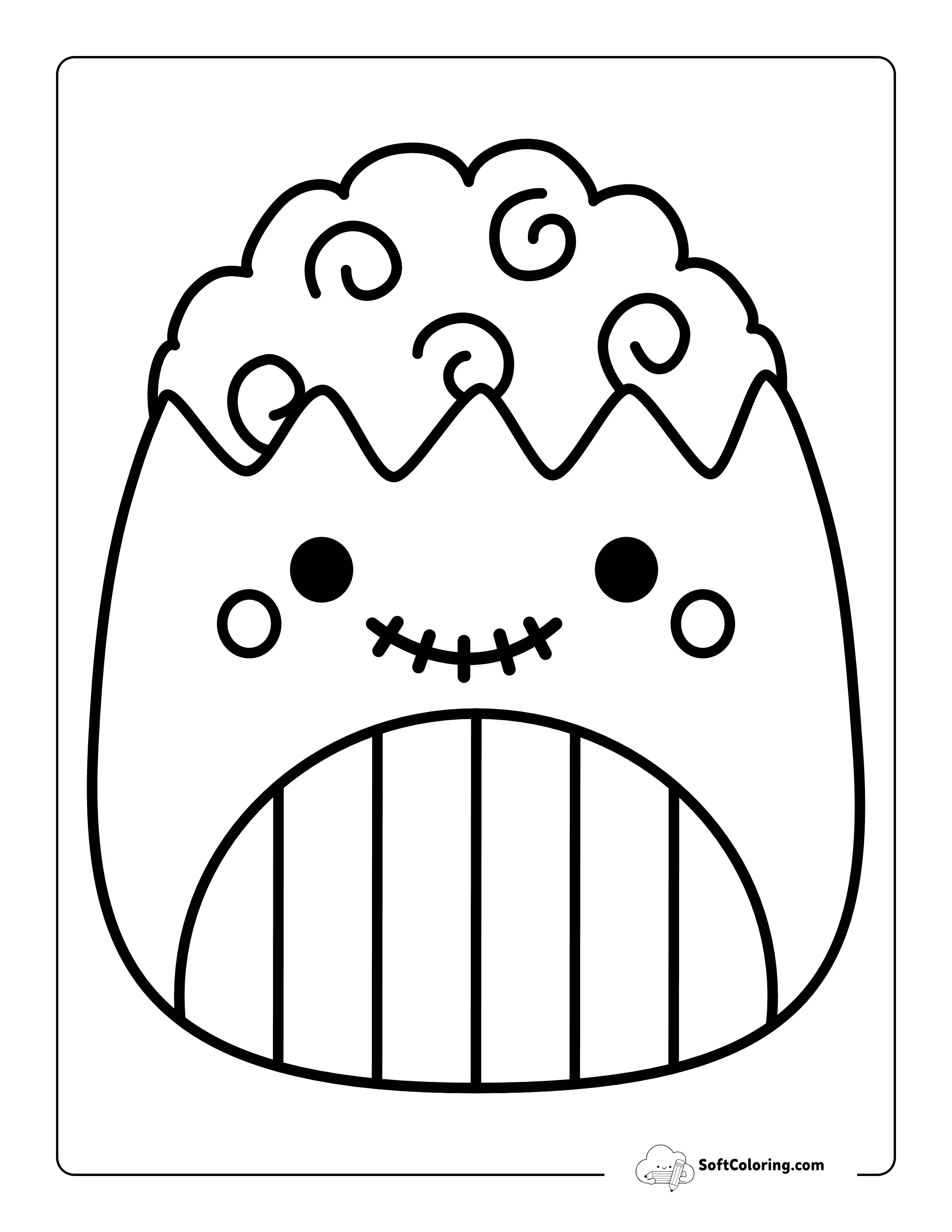 Zombie With Brain Halloween Squishmallow-Inspired Coloring Sheet