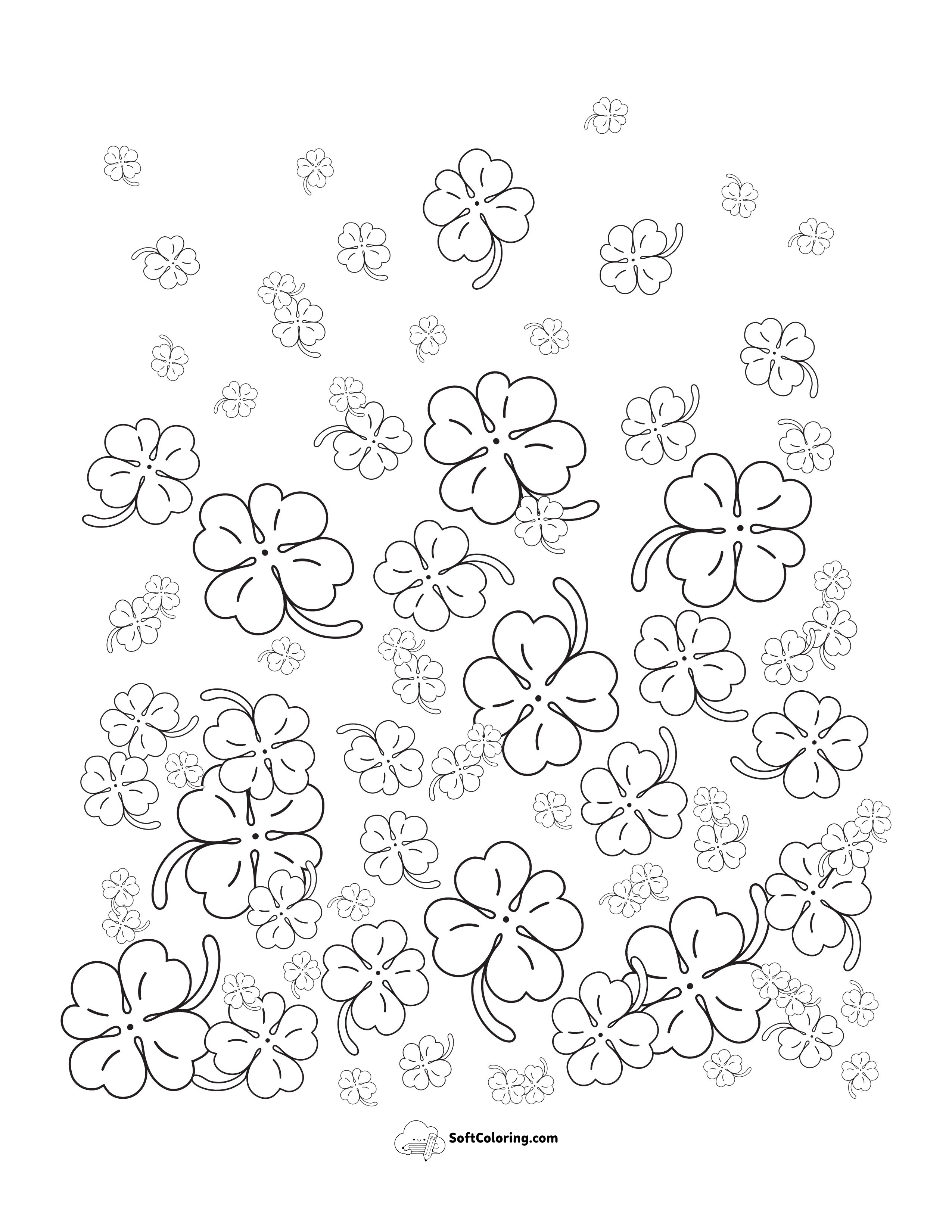 Lucky 4-Leaf Shamrocks Coloring Page