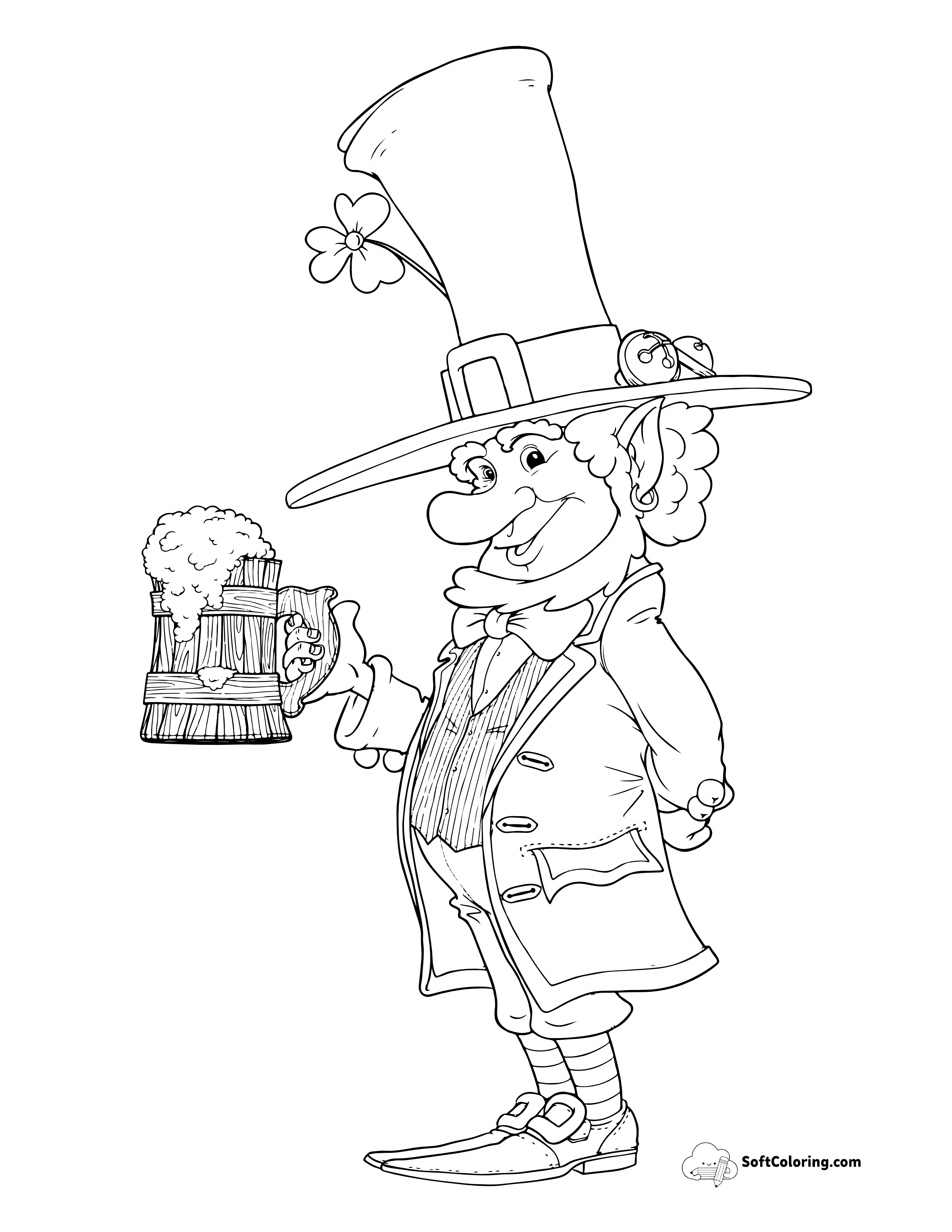 Leprechaun With Foaming Pint Of Beer Picture To Color