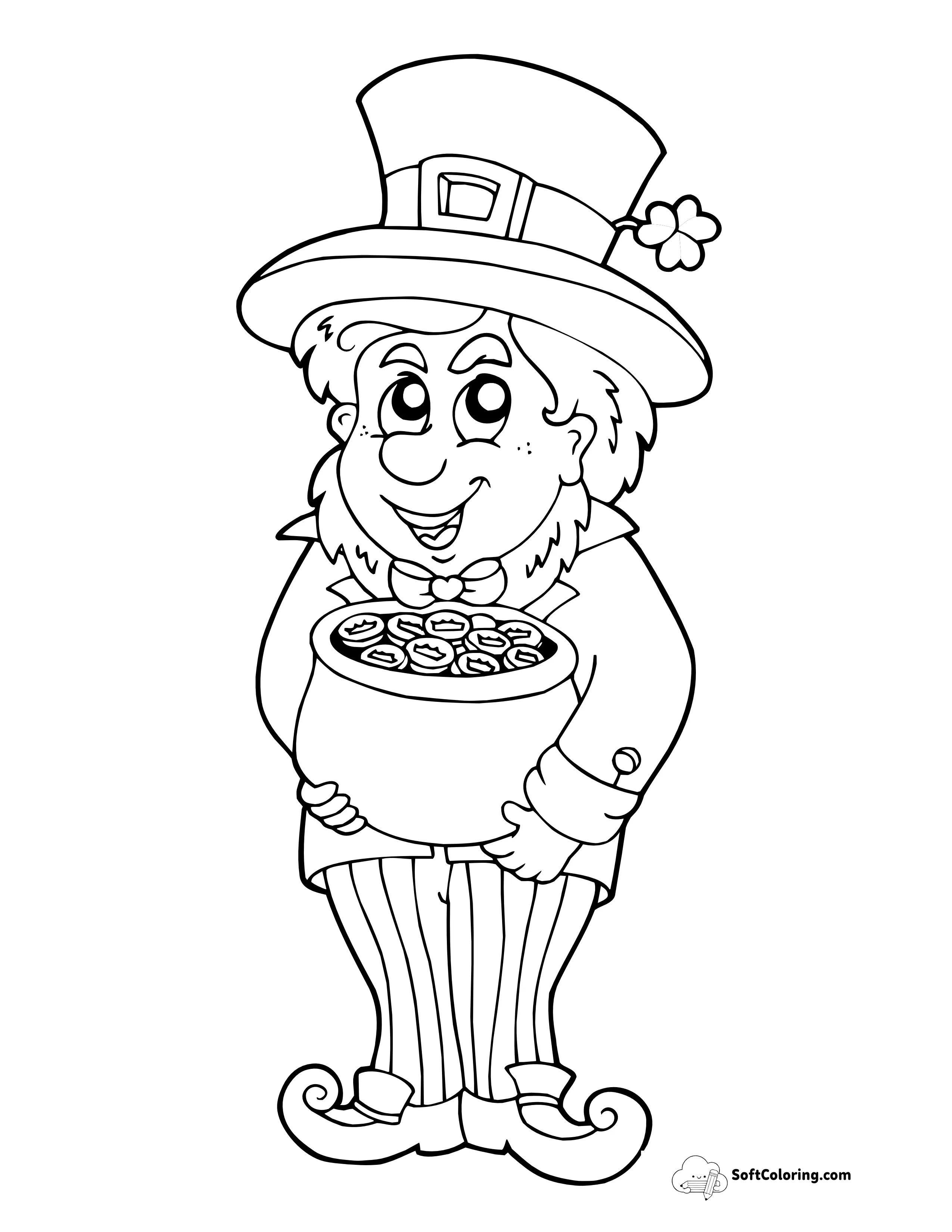 Leprechaun With Pot Of Gold Coins Coloring Sheet