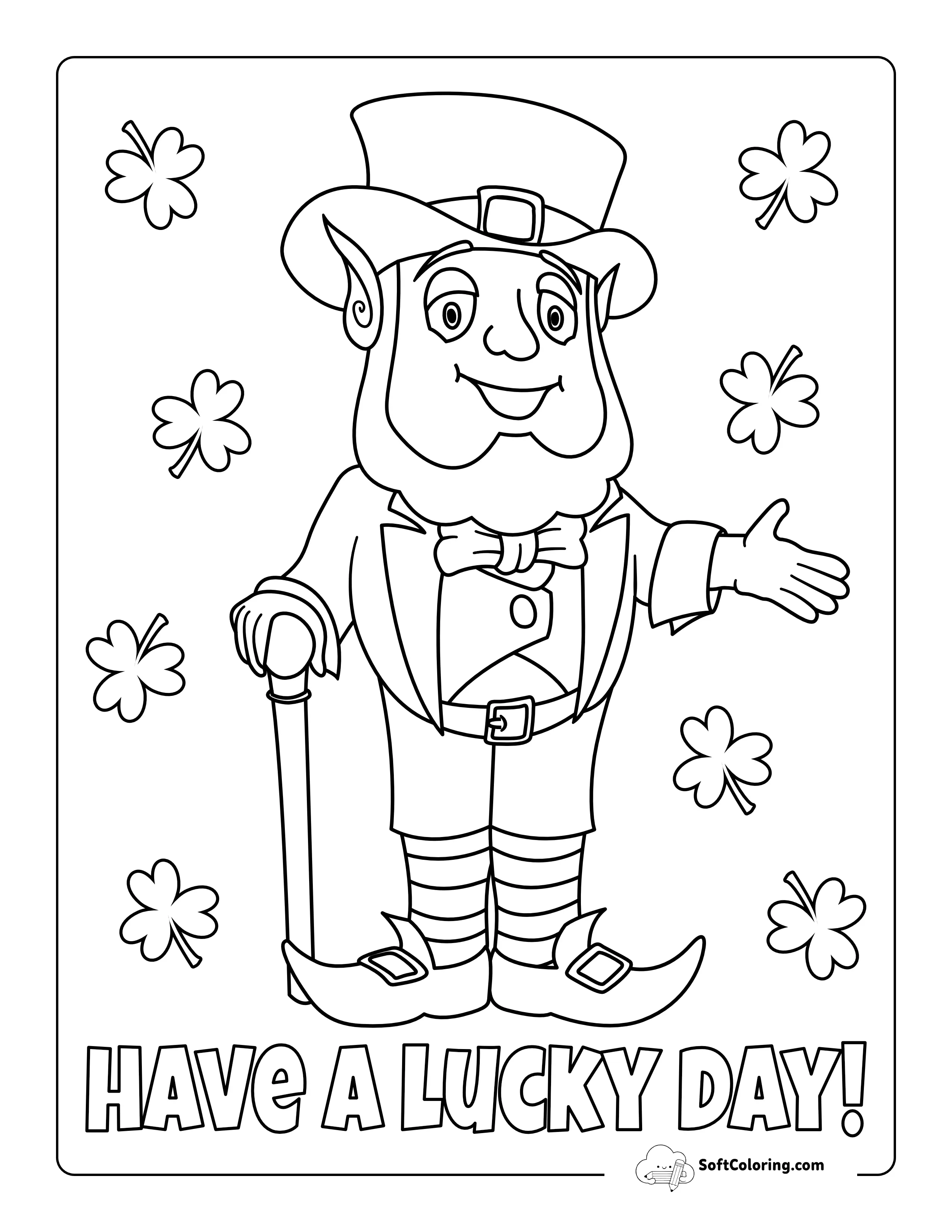 Leprechaun With Walking Stick Coloring Sheet