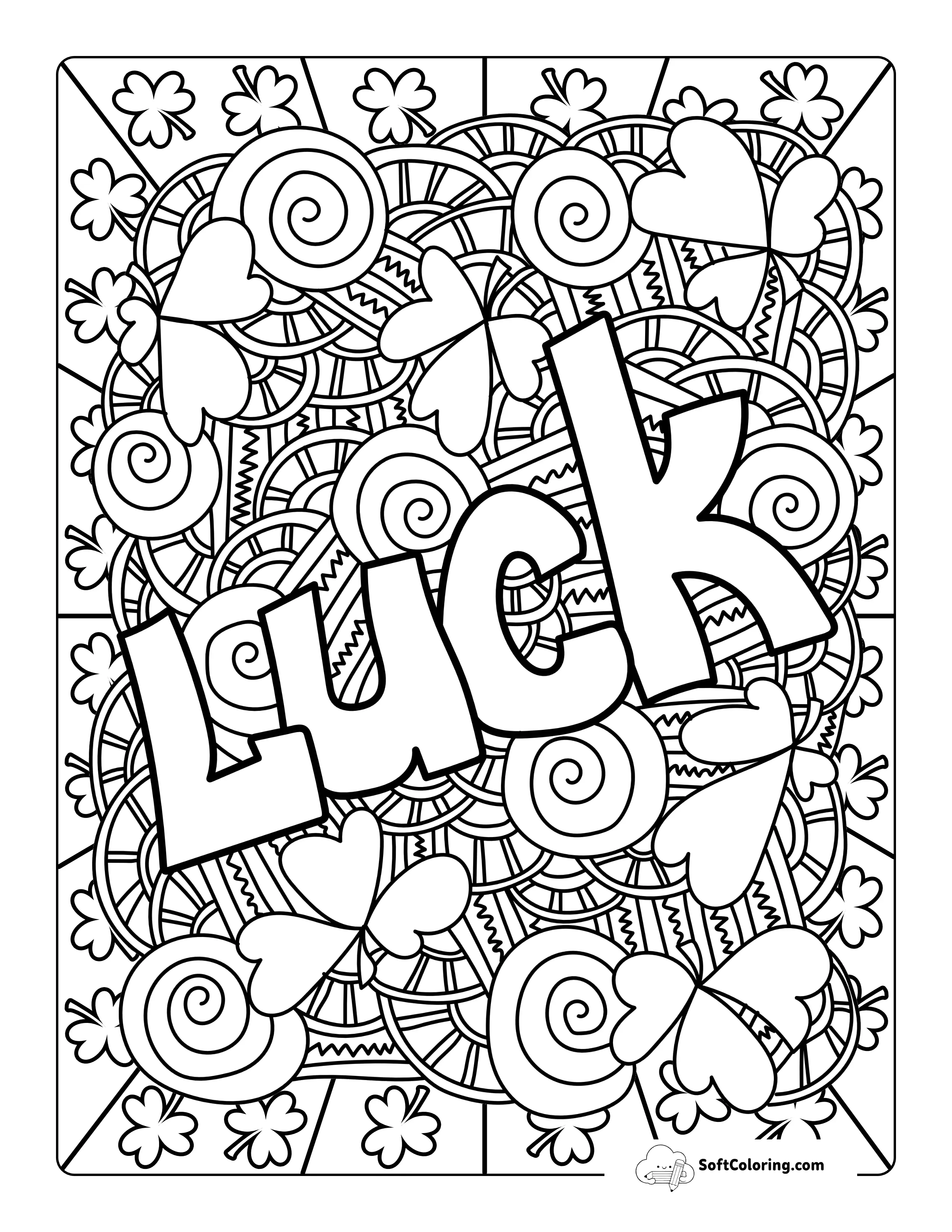 "Luck" Shamrock Doodle For Adults To Color