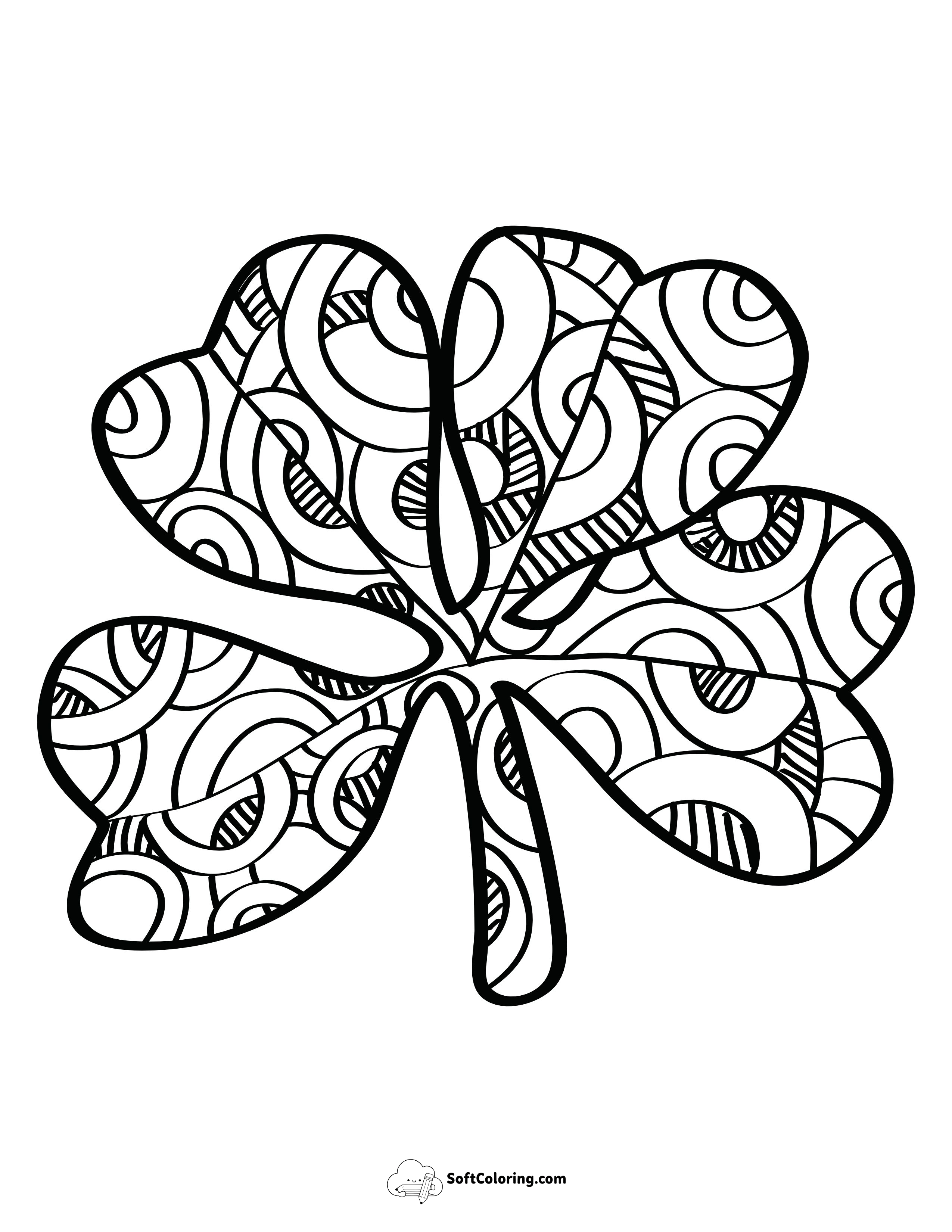 Patterned Shamrock Coloring Page For Adults