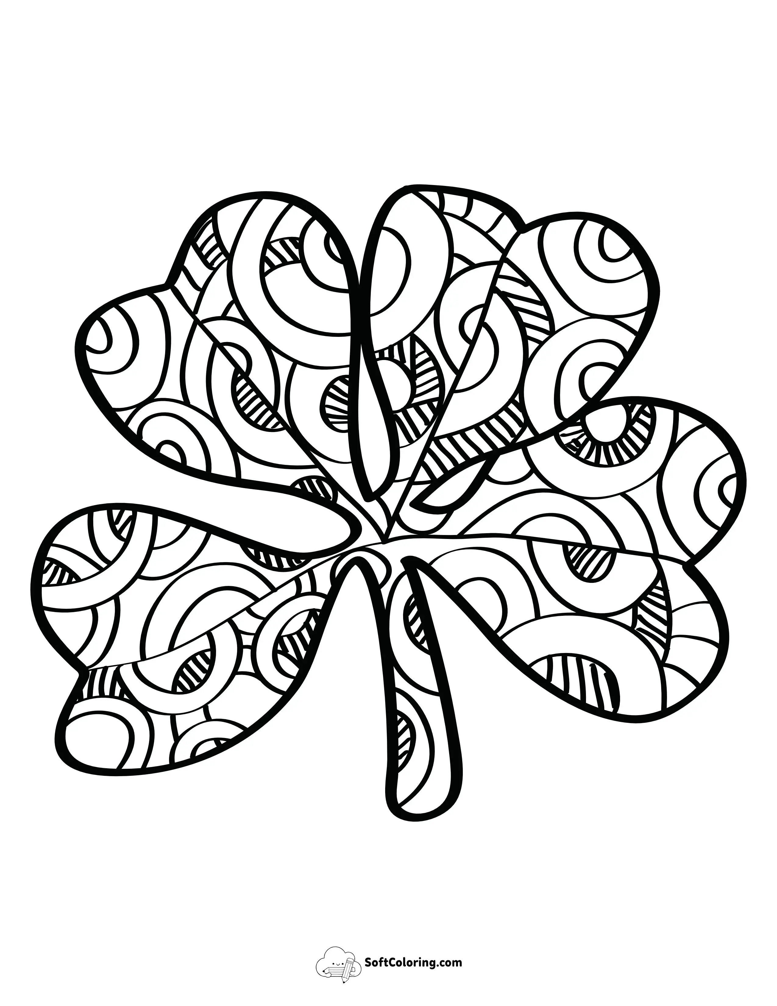 Patterned Shamrock Coloring Page For Adults