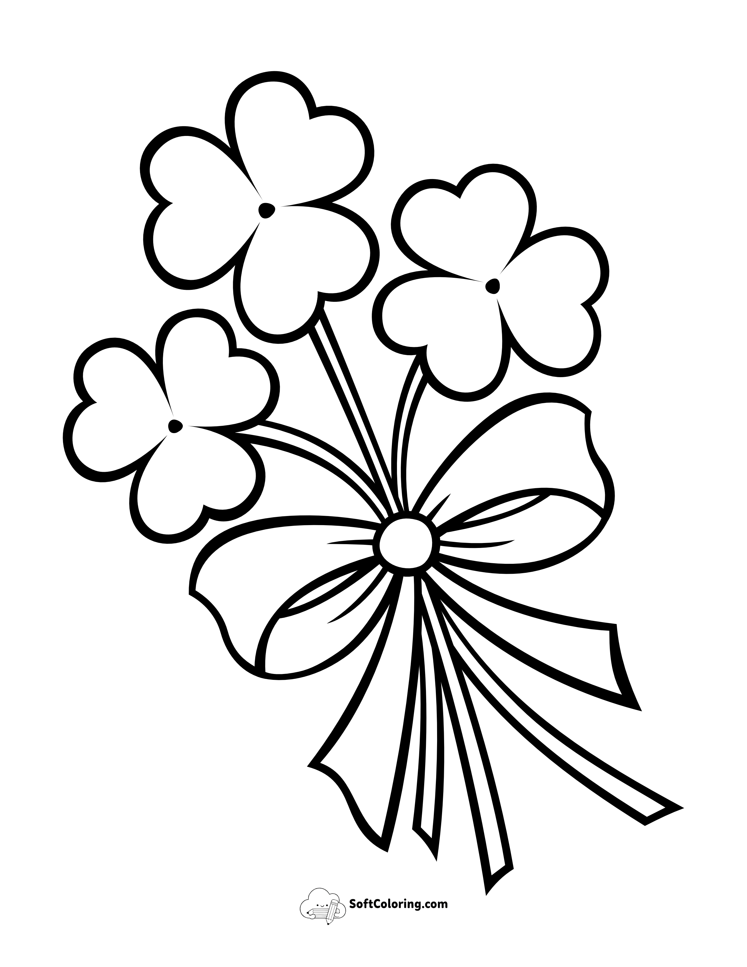 Shamrock Coloring Page With Ribbon