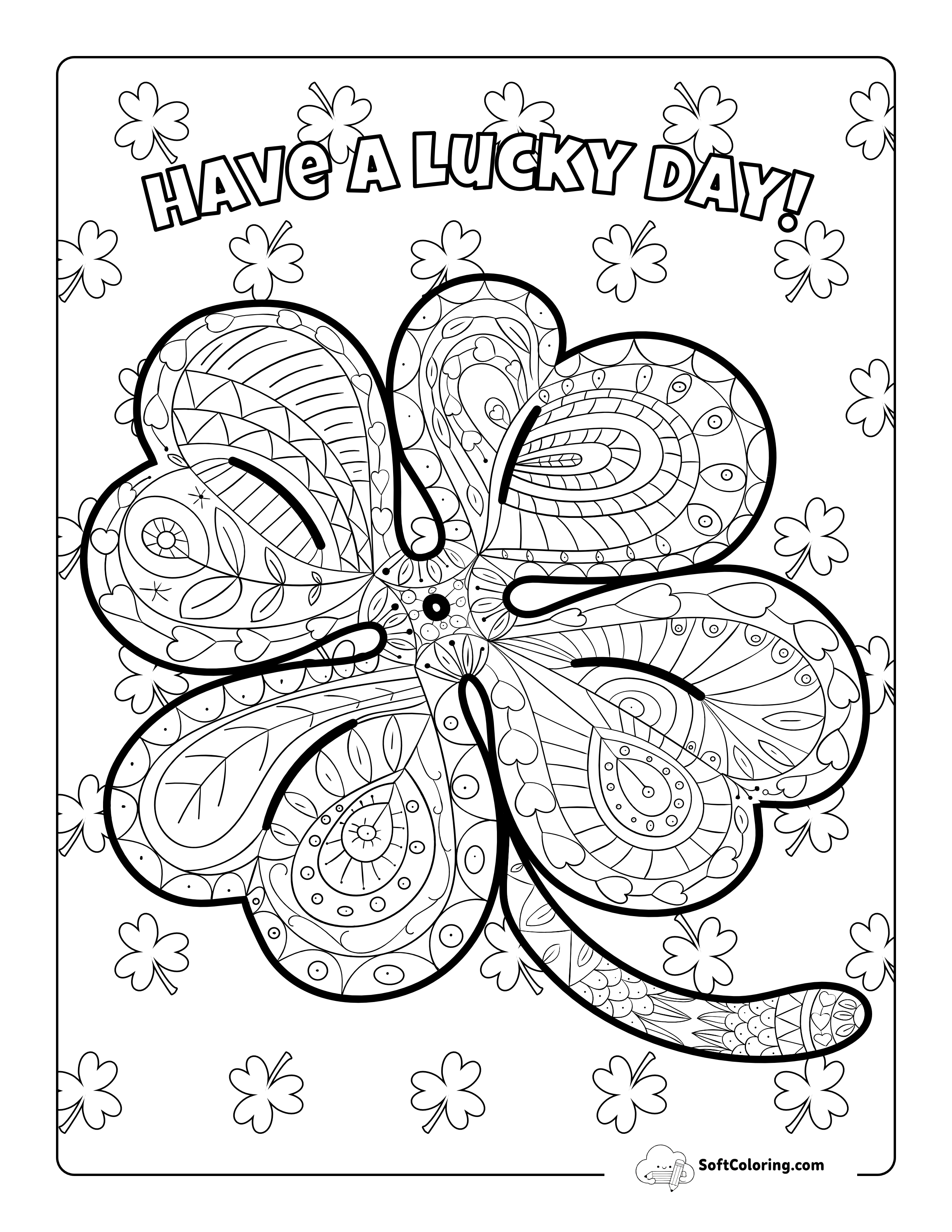 Patterned 4-Leaf Clover Zentangle For Adults