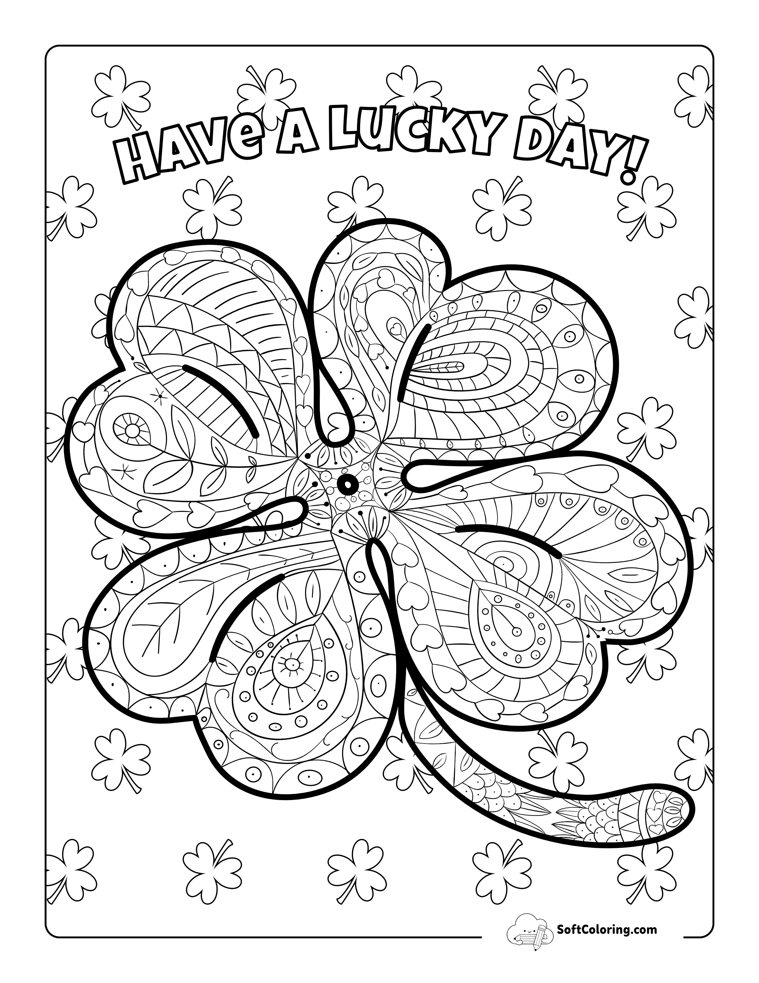 Patterned 4-Leaf Clover Zentangle For Adults