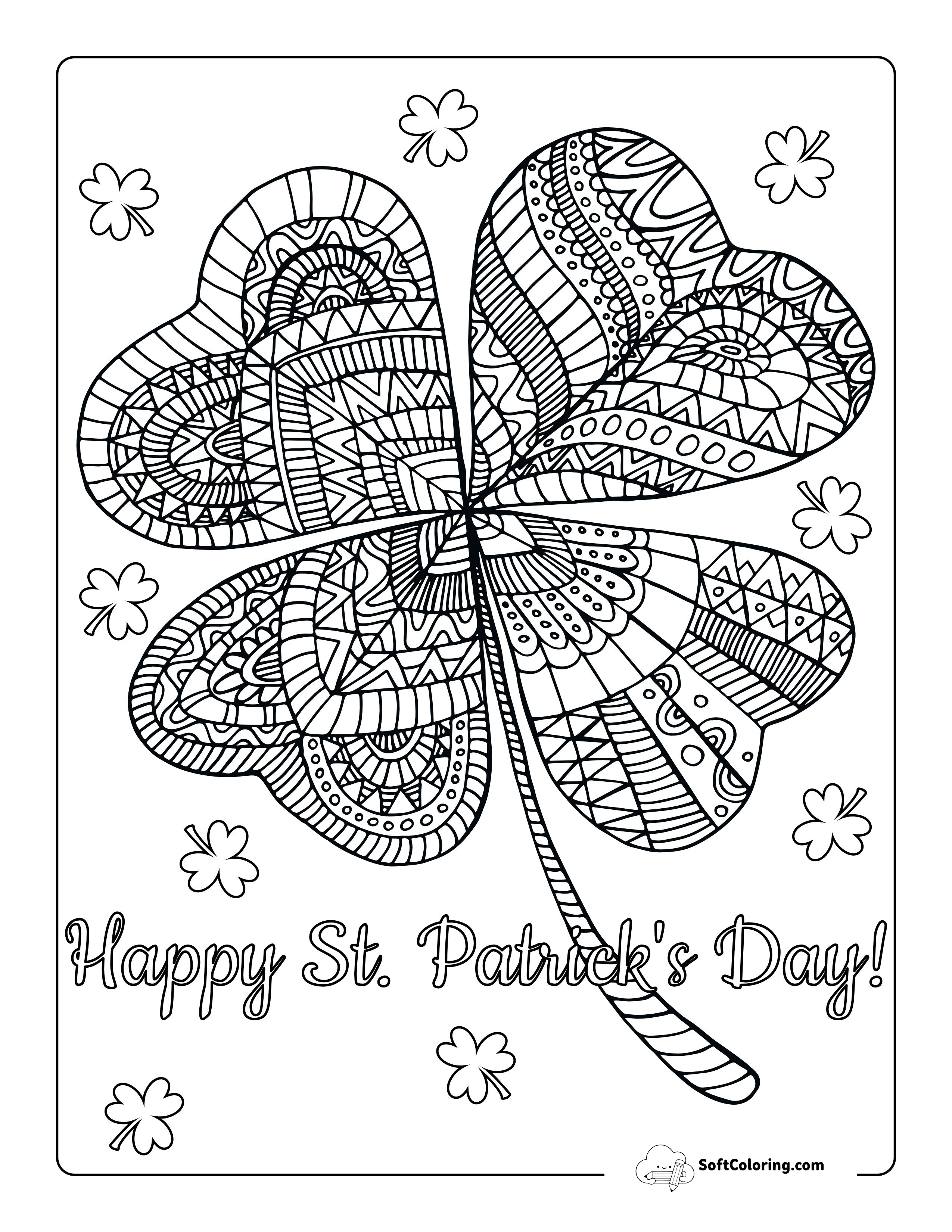 "Happy St. Patrick's Day" Zentangle Shamrock For Adults