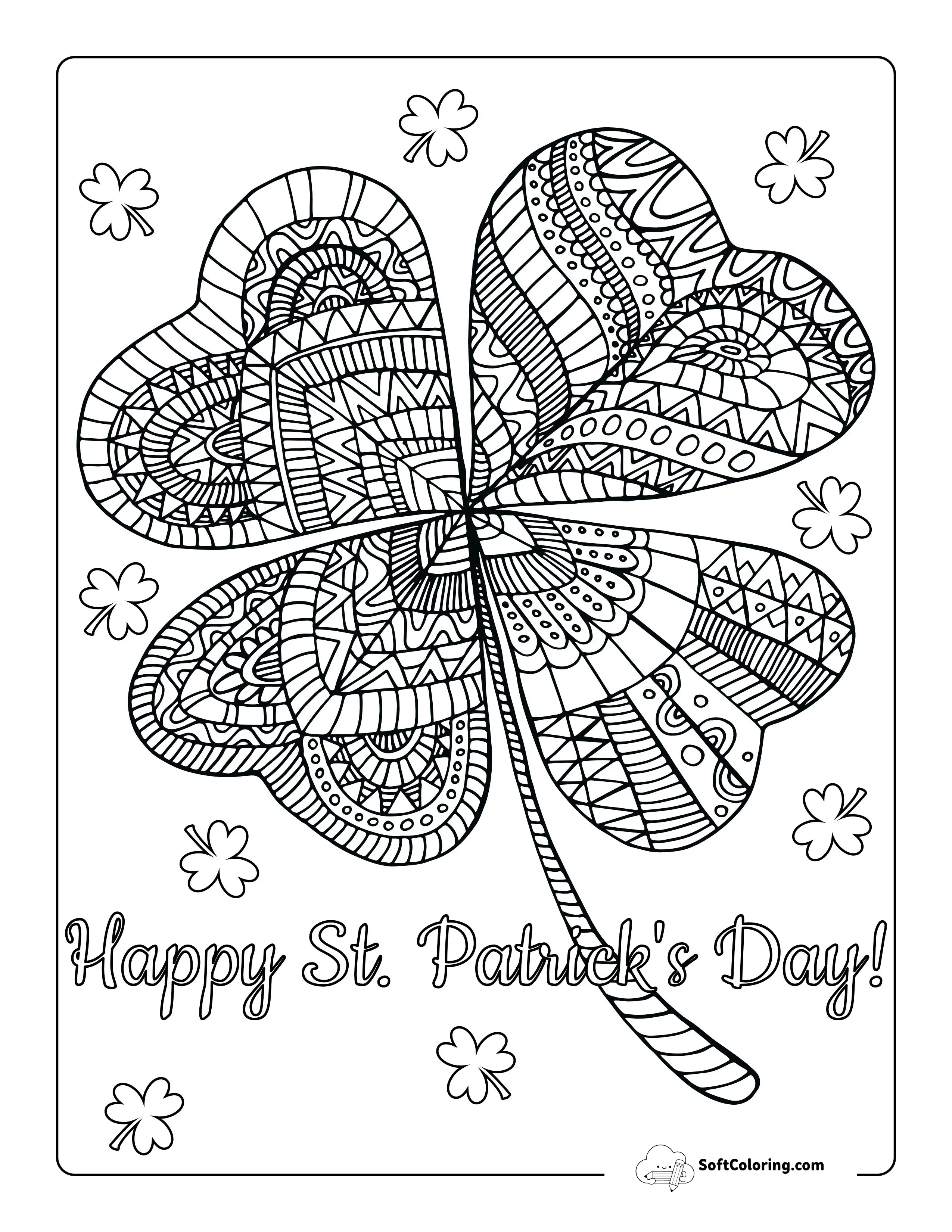 "Happy St. Patrick's Day" Zentangle Shamrock For Adults