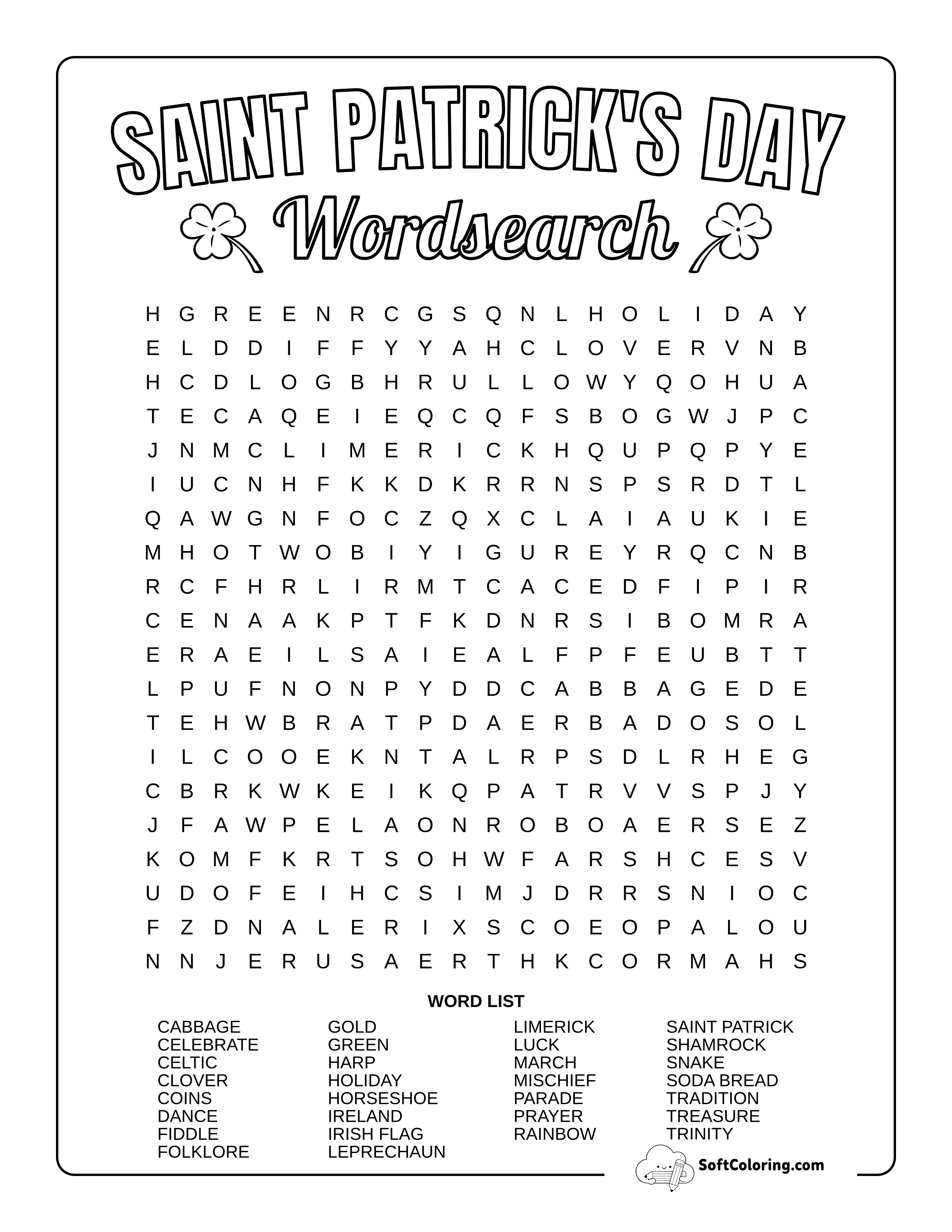 Hard St Patrick's Day Word Search