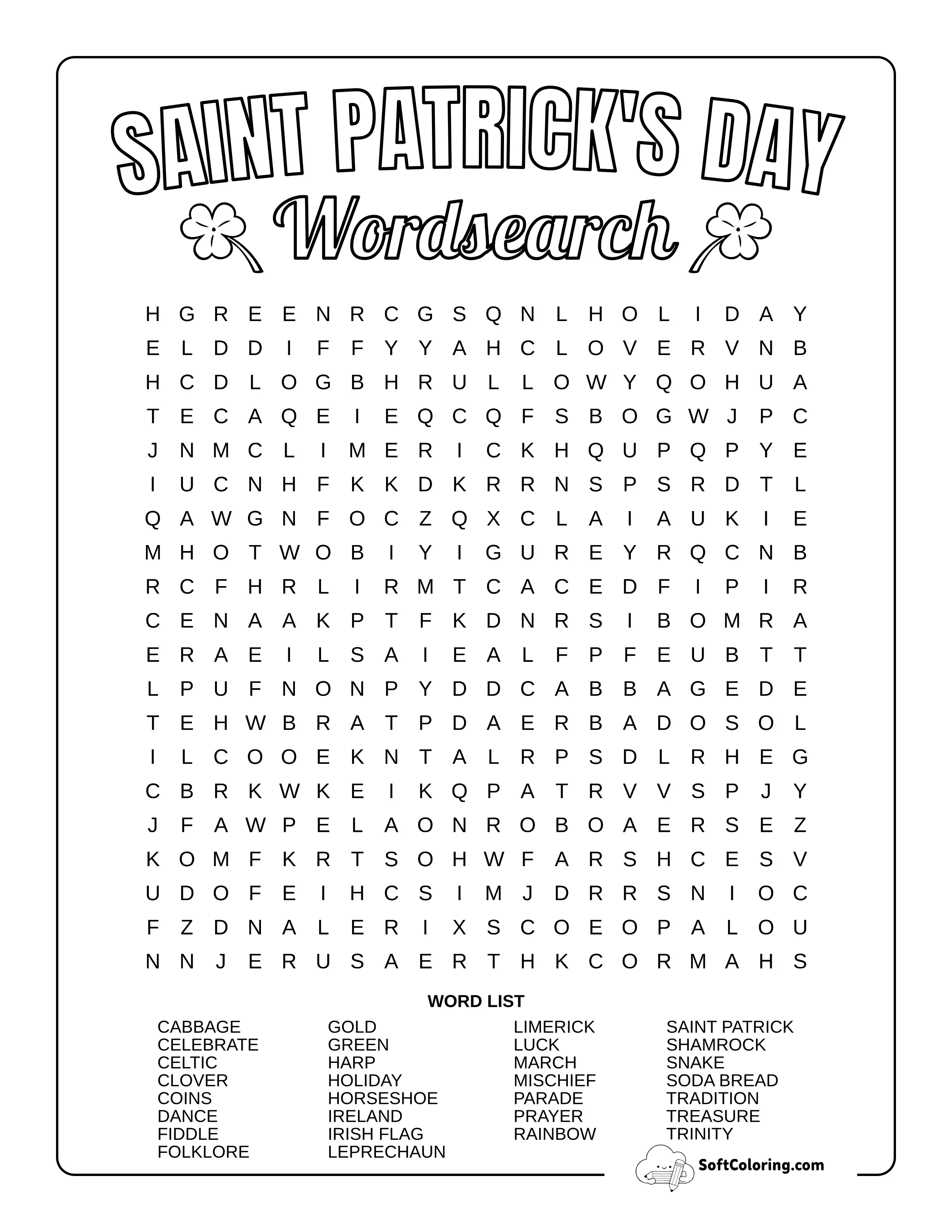 Hard St Patrick's Day Word Search