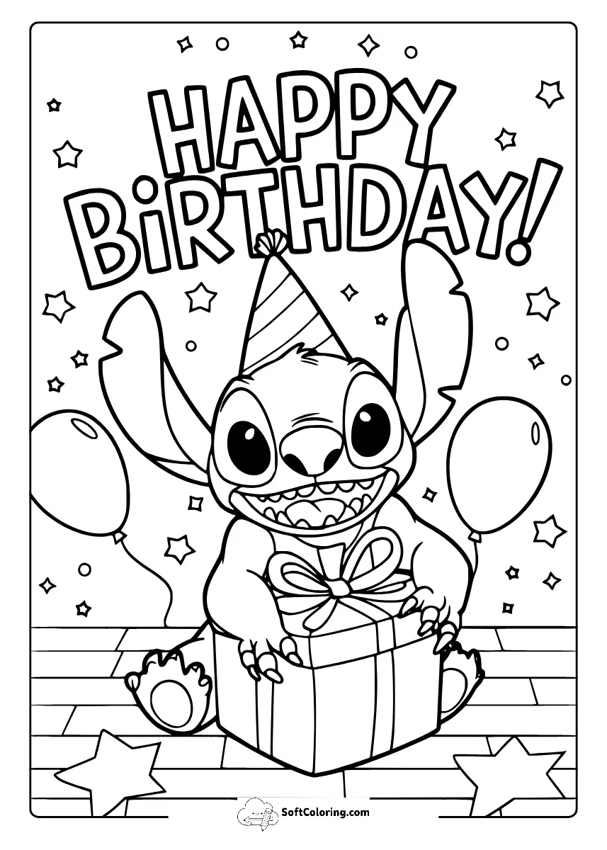 Stitch Happy Birthday Coloring Pages