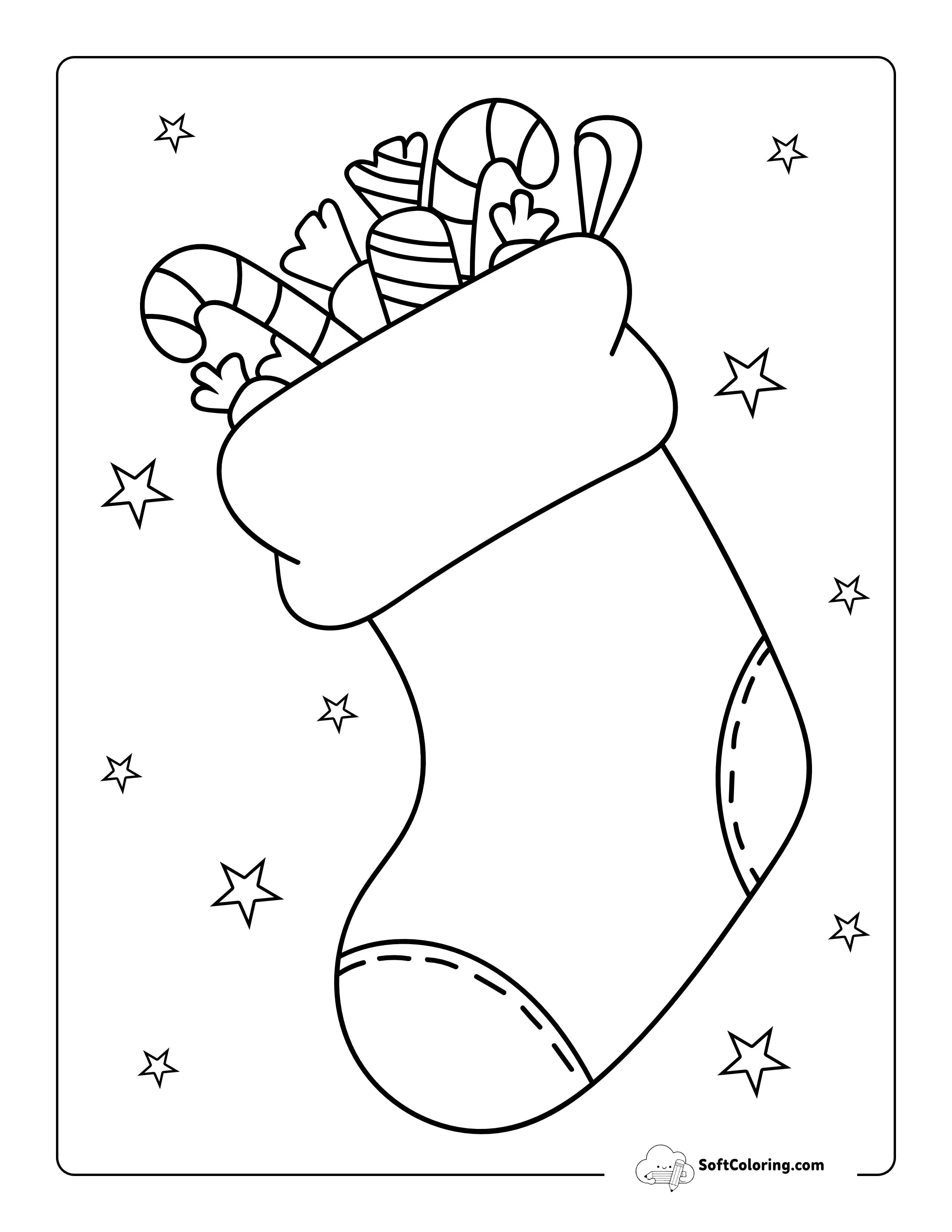 Easy Christmas Stocking Coloring Sheet For Preschoolers