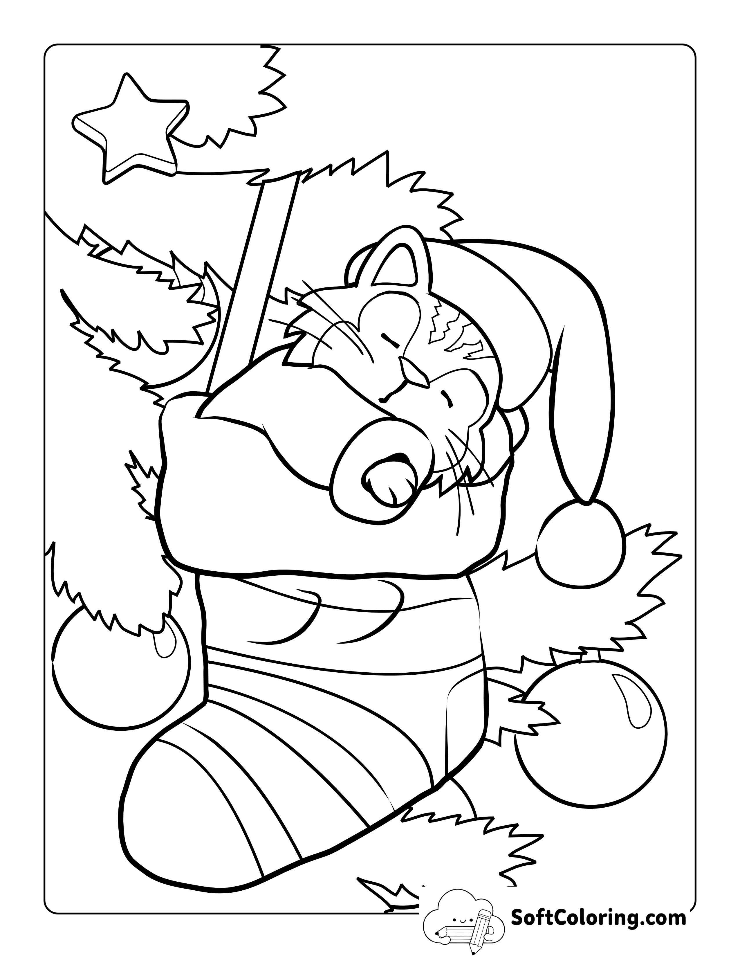 Cute Christmas Kitten Coloring Page