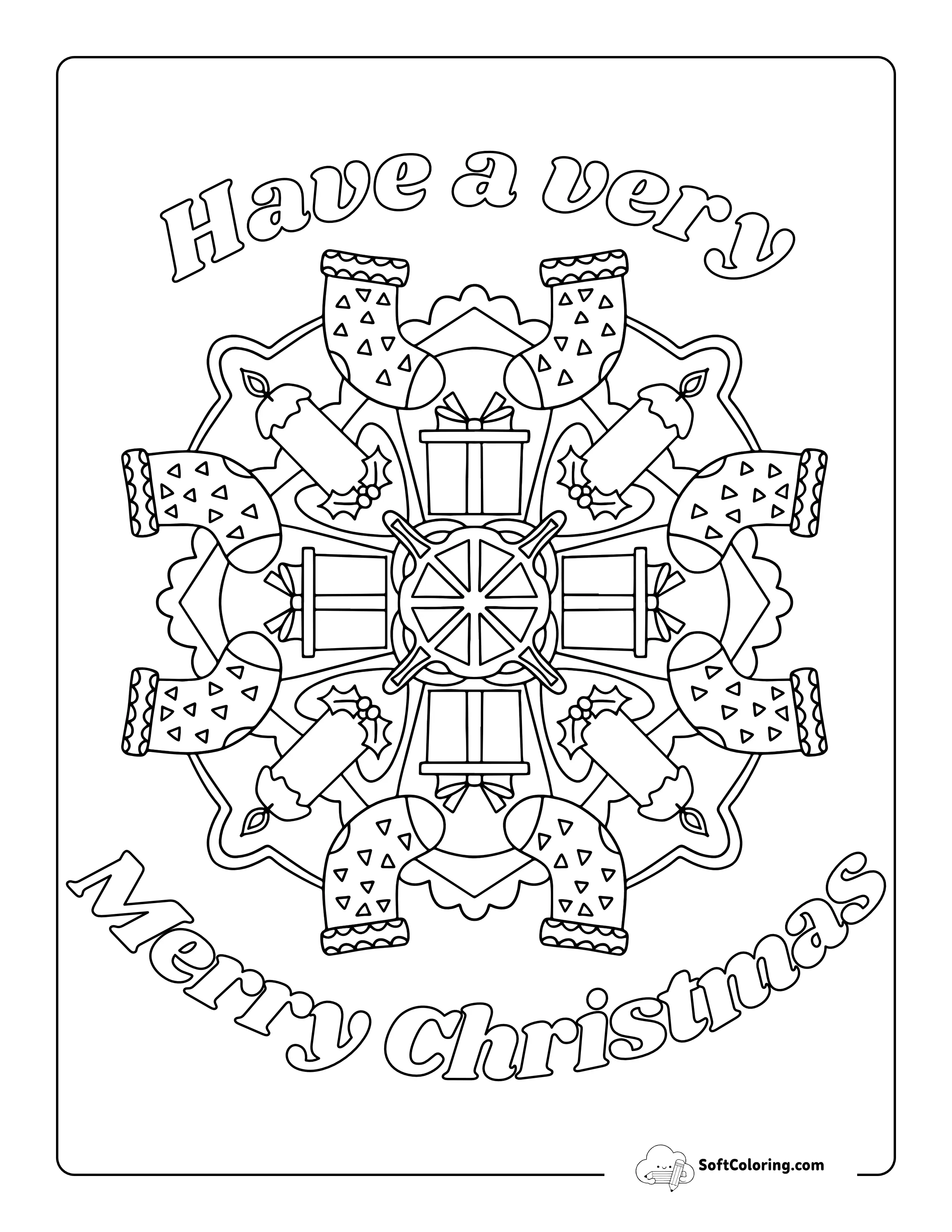 "Have A Very Merry Christmas" Stocking Mandala Coloring Sheet