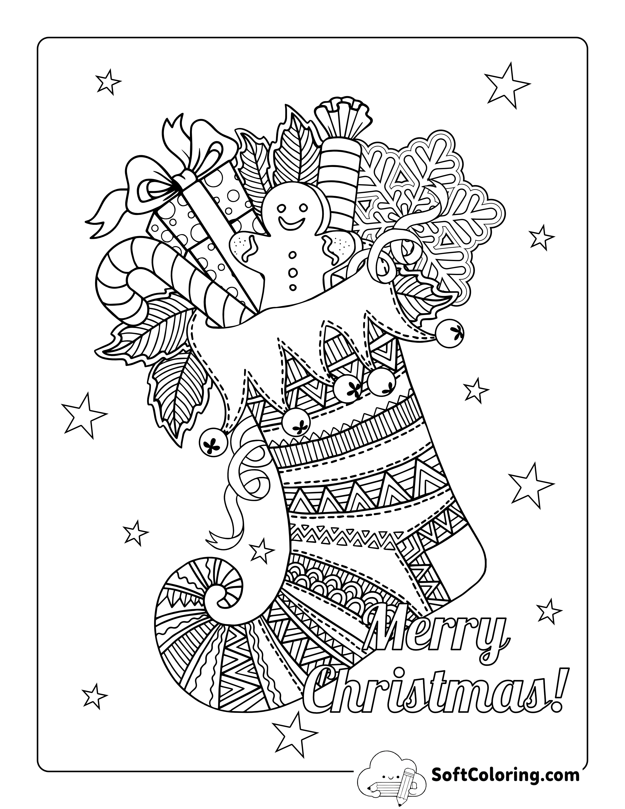 Christmas Stocking with Candy Zentangle to Colour