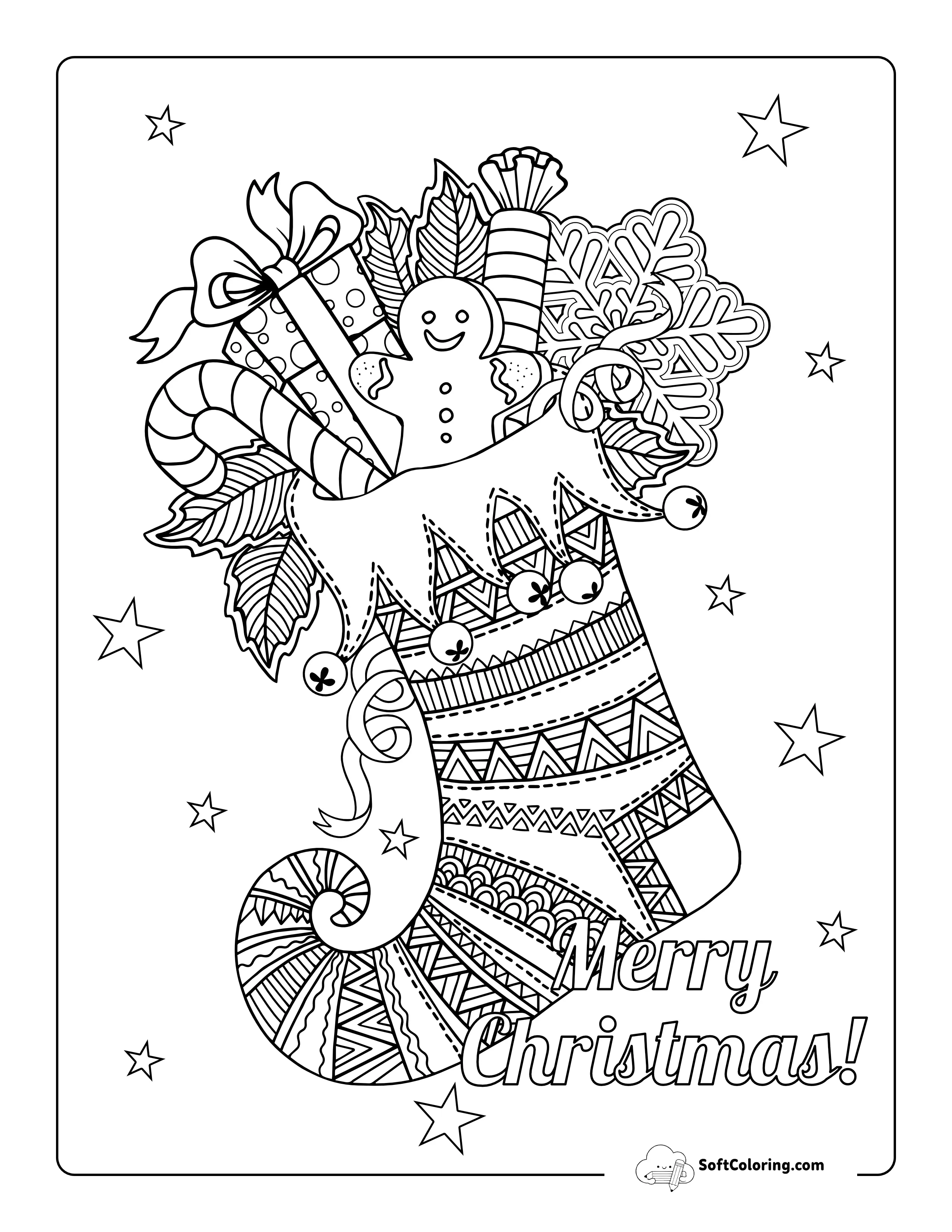 "Merry Christmas" Stocking Zentangle To Colour