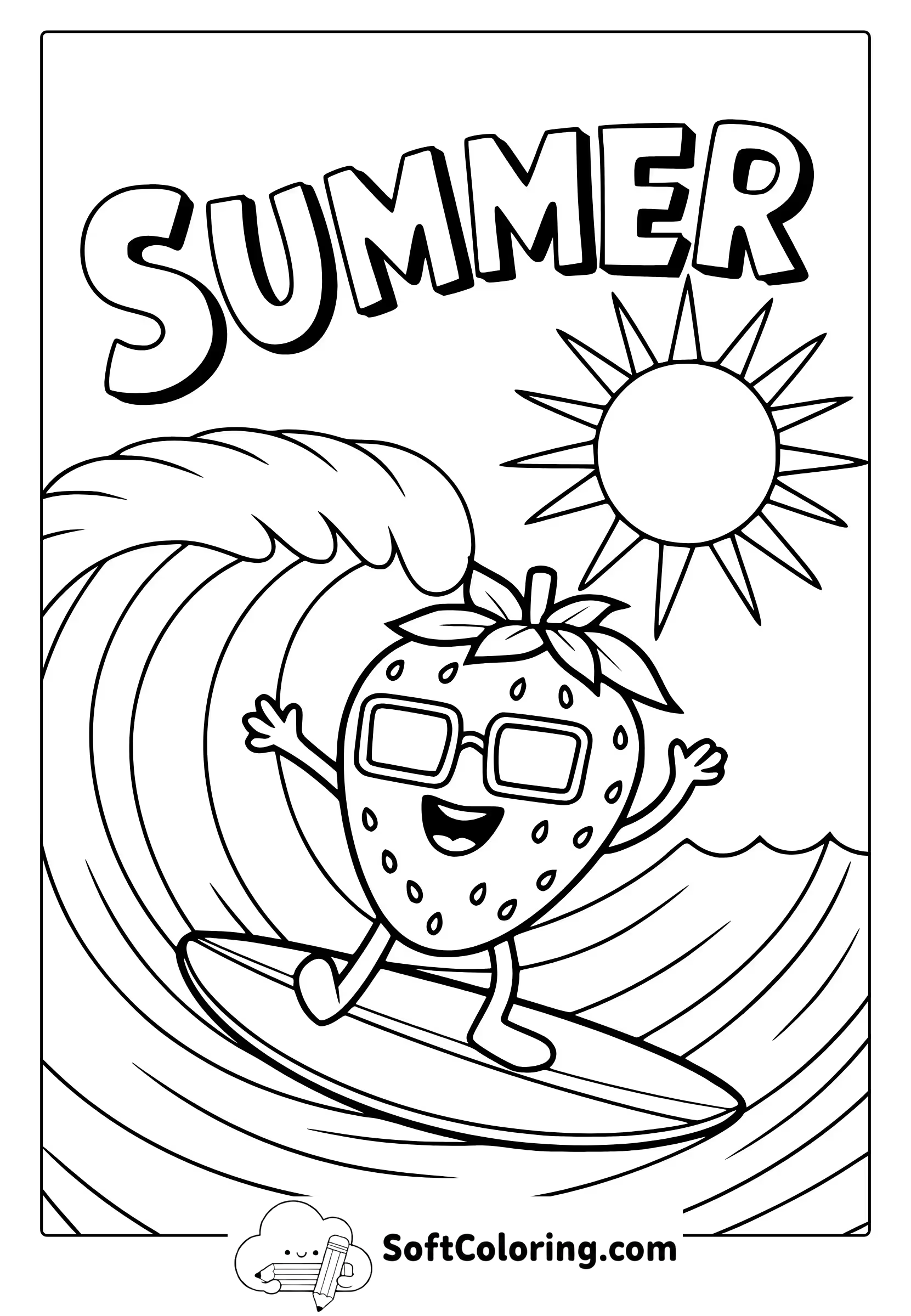 strawberry surfing coloring page