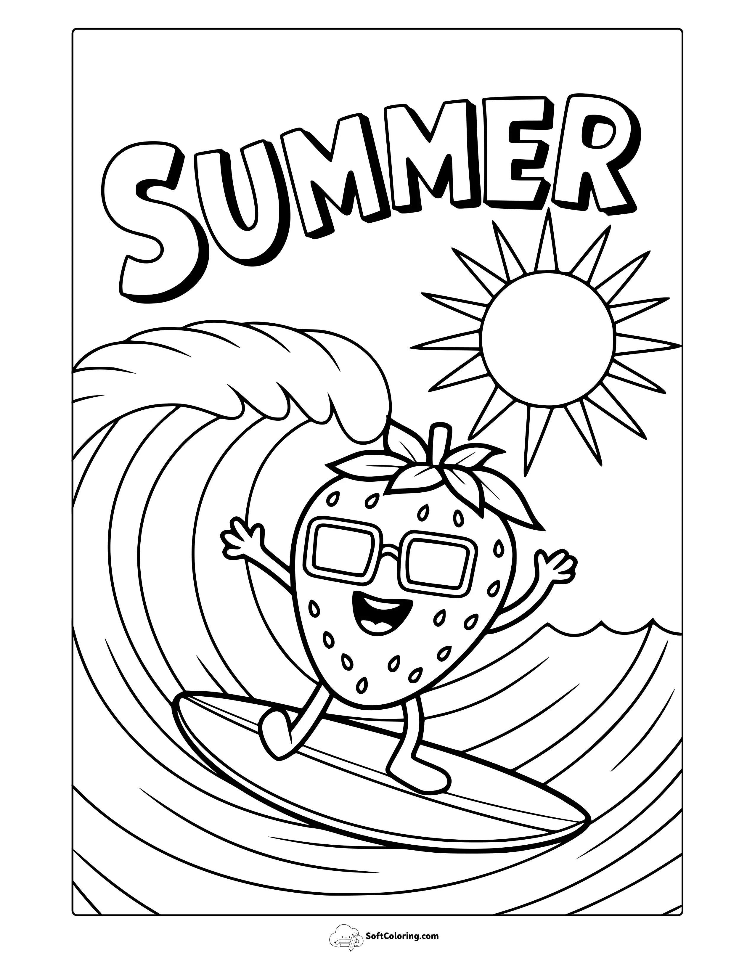 Strawberry Surfing Coloring Page