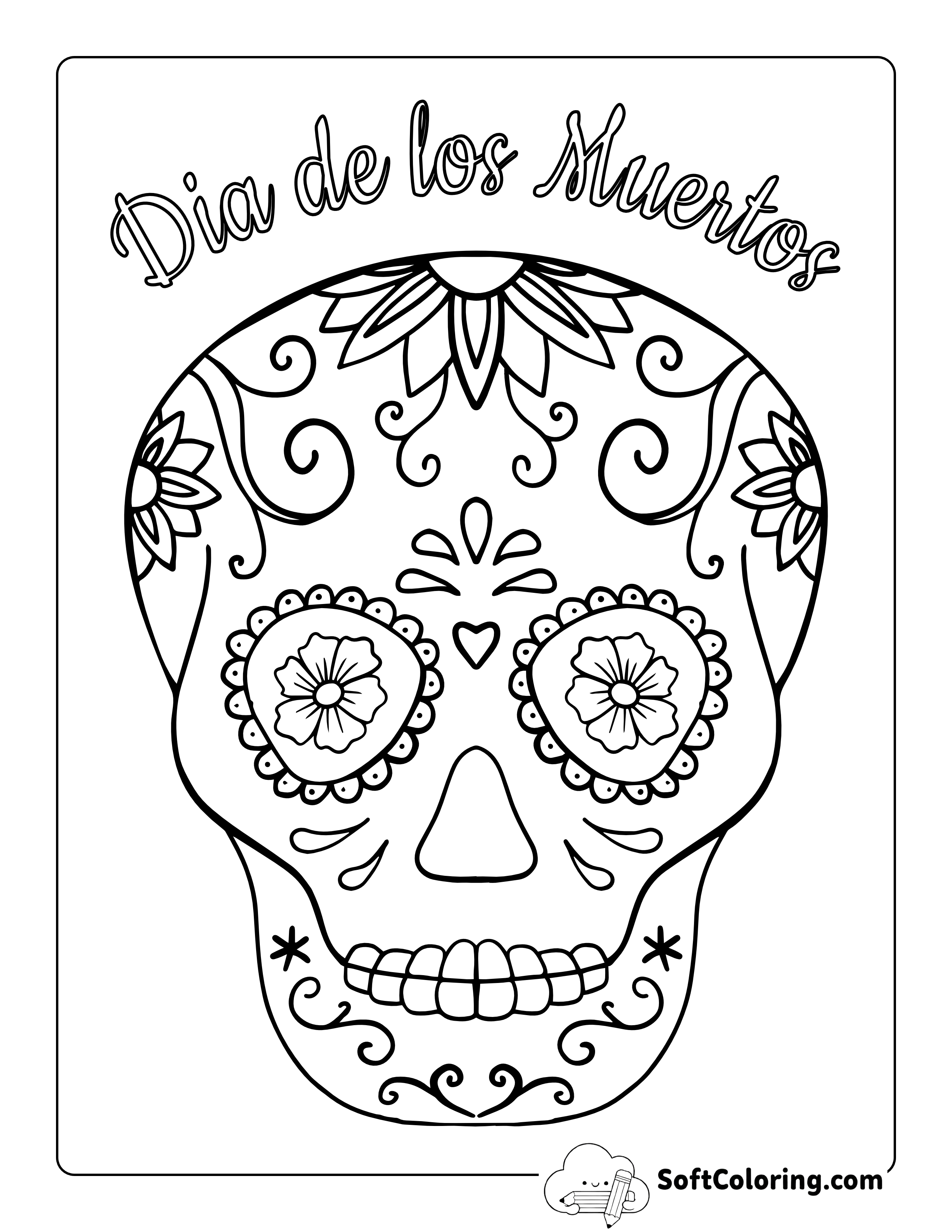 Sugar Skull Coloring Sheet for Kids