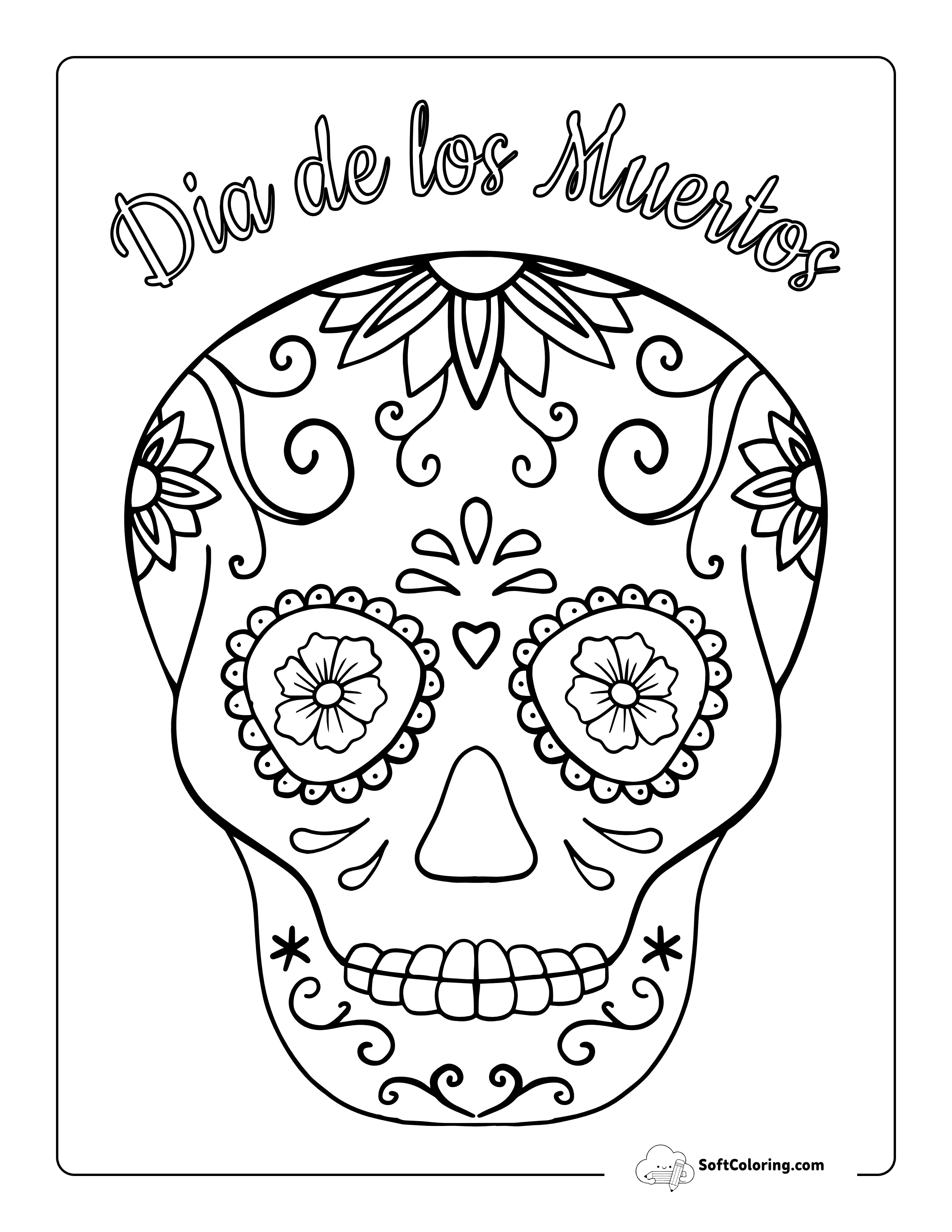 Sugar Skull Coloring Sheet For Kids
