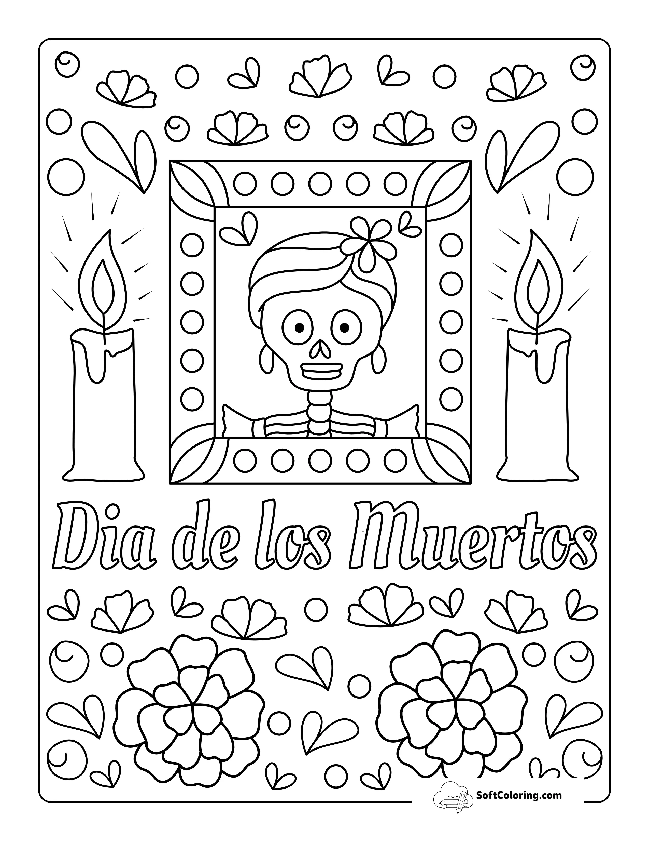 "Dia De Los Muertos" Altar & Candles Coloring Sheet