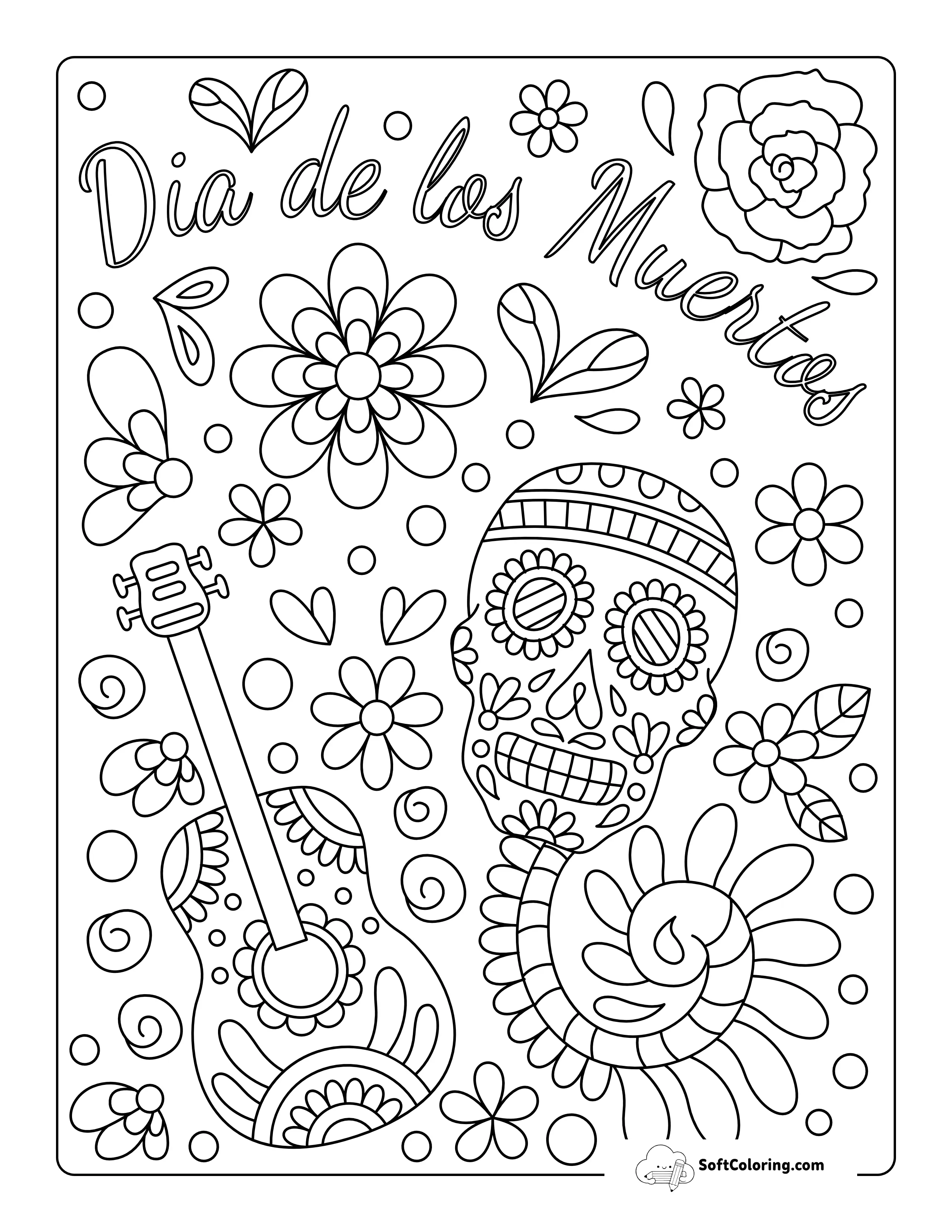"Dia De Los Muertos" Coloring Sheet With Sugar Skull