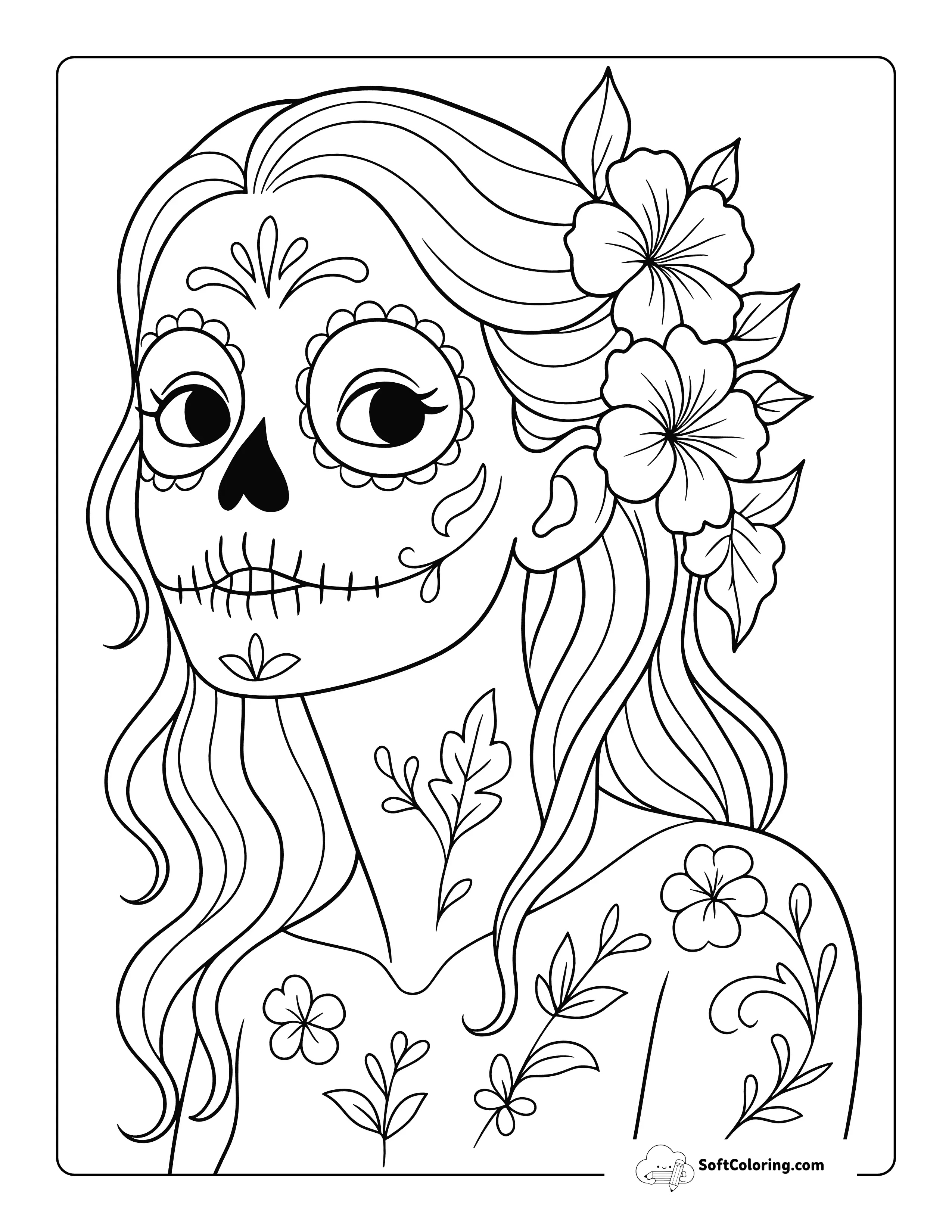 New! Simple Sugar Skull Girl Coloring Page