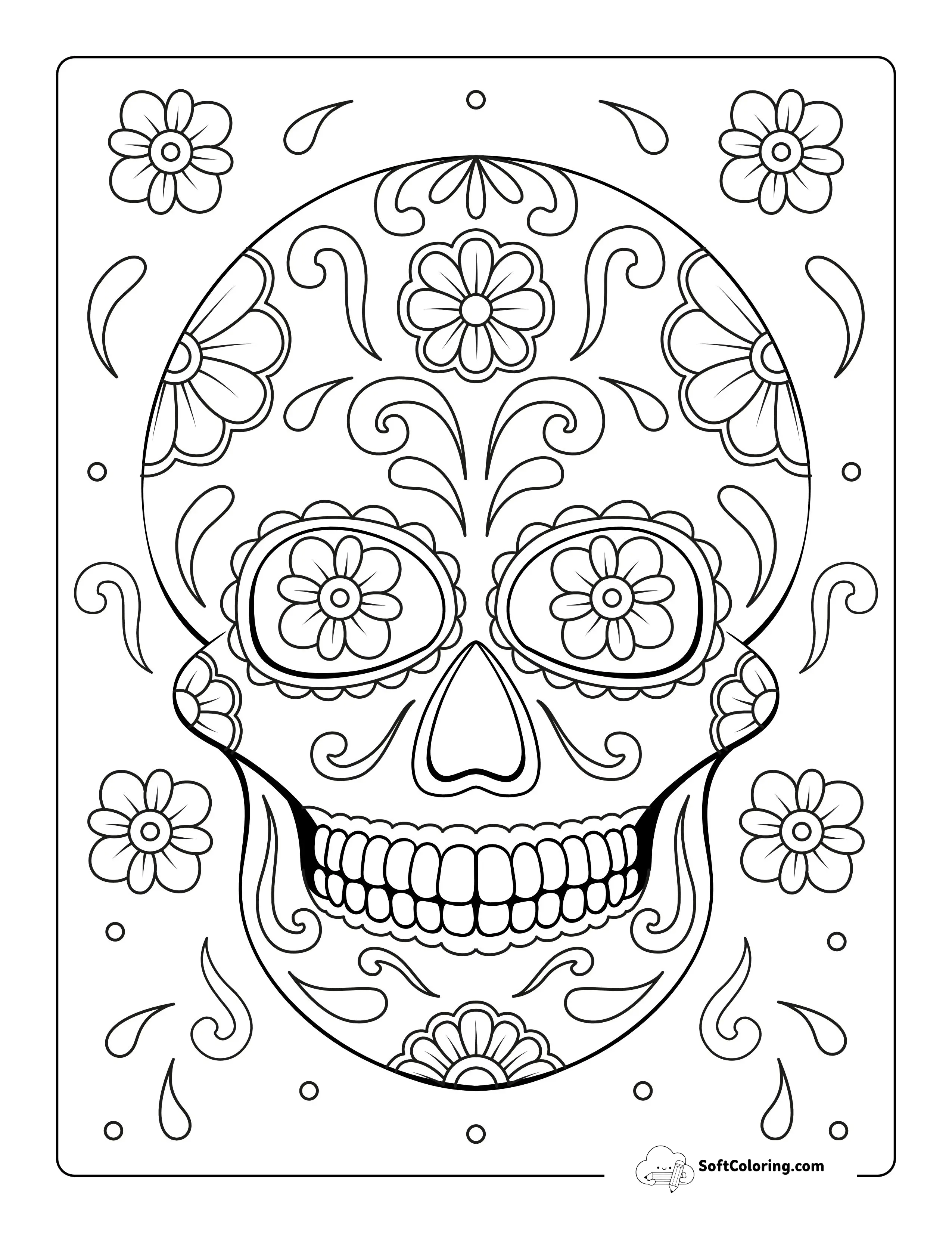 Sugar Skull Coloring Sheet With Flowers