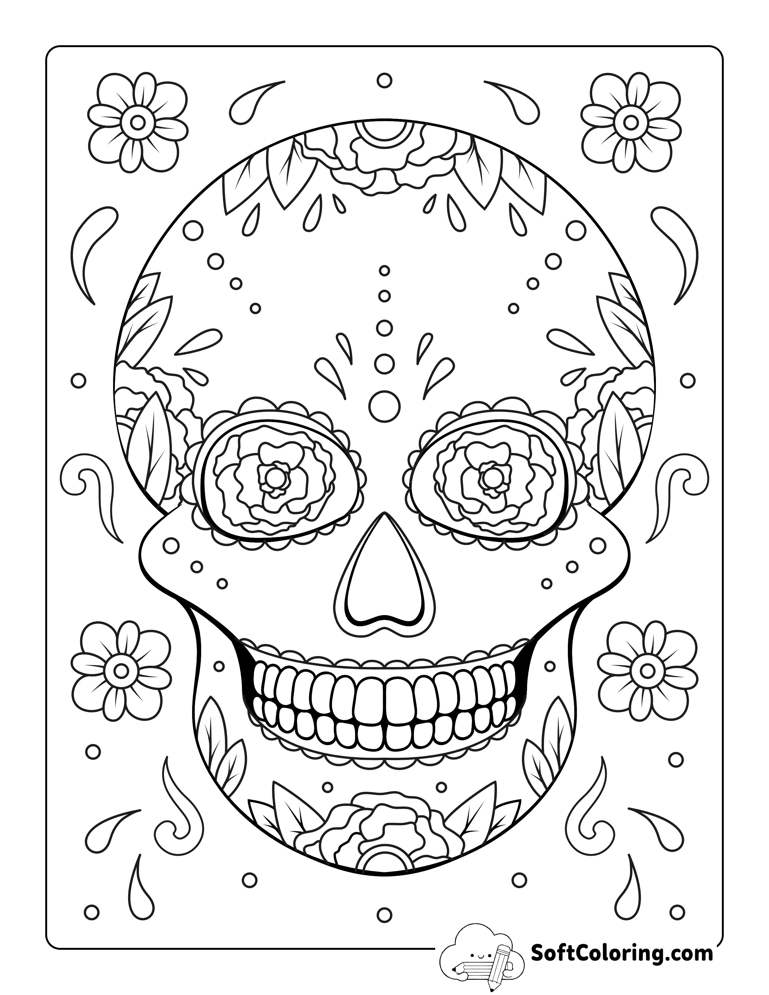 Printable Sugar Skull Picture with Flowers