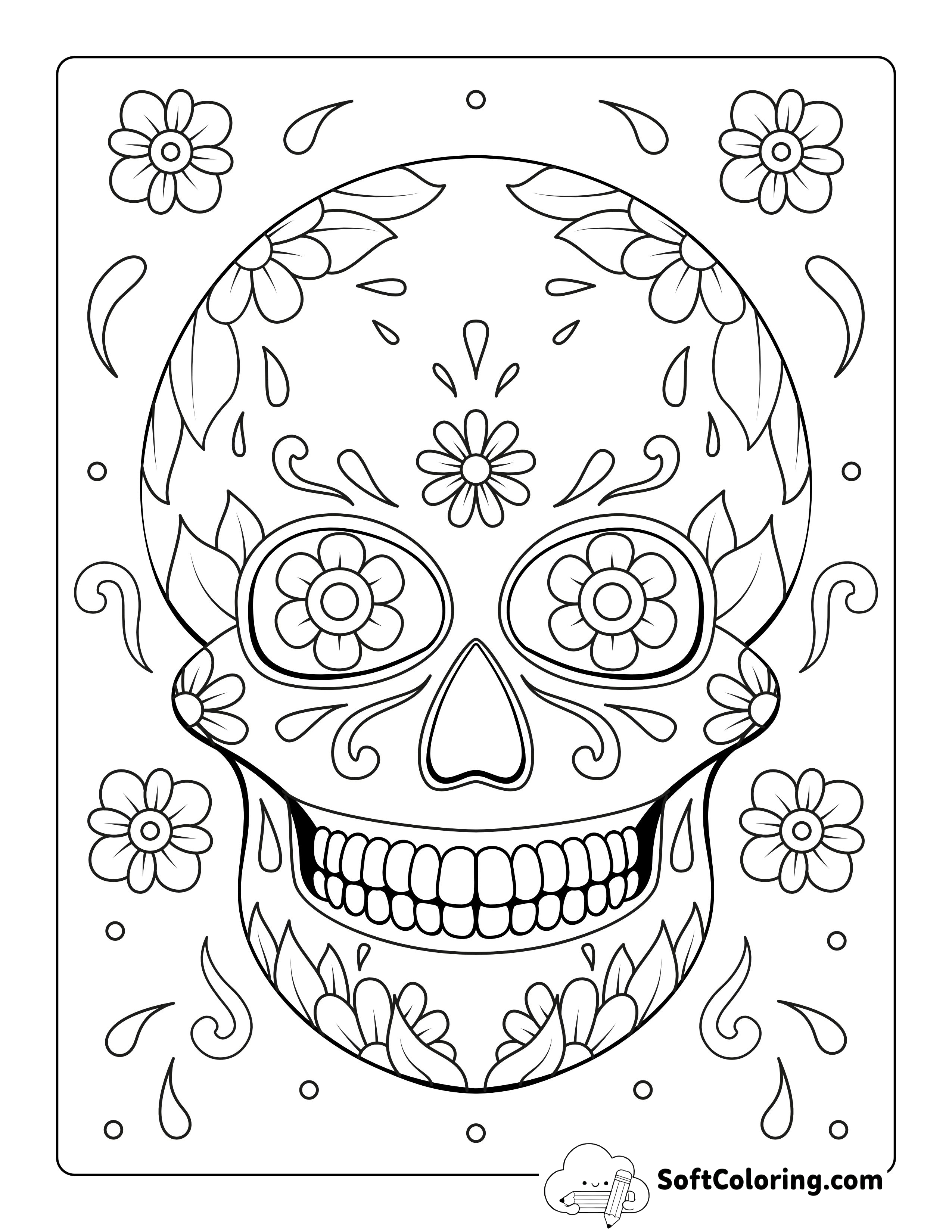 Simple Sugar Skull Printable to Color