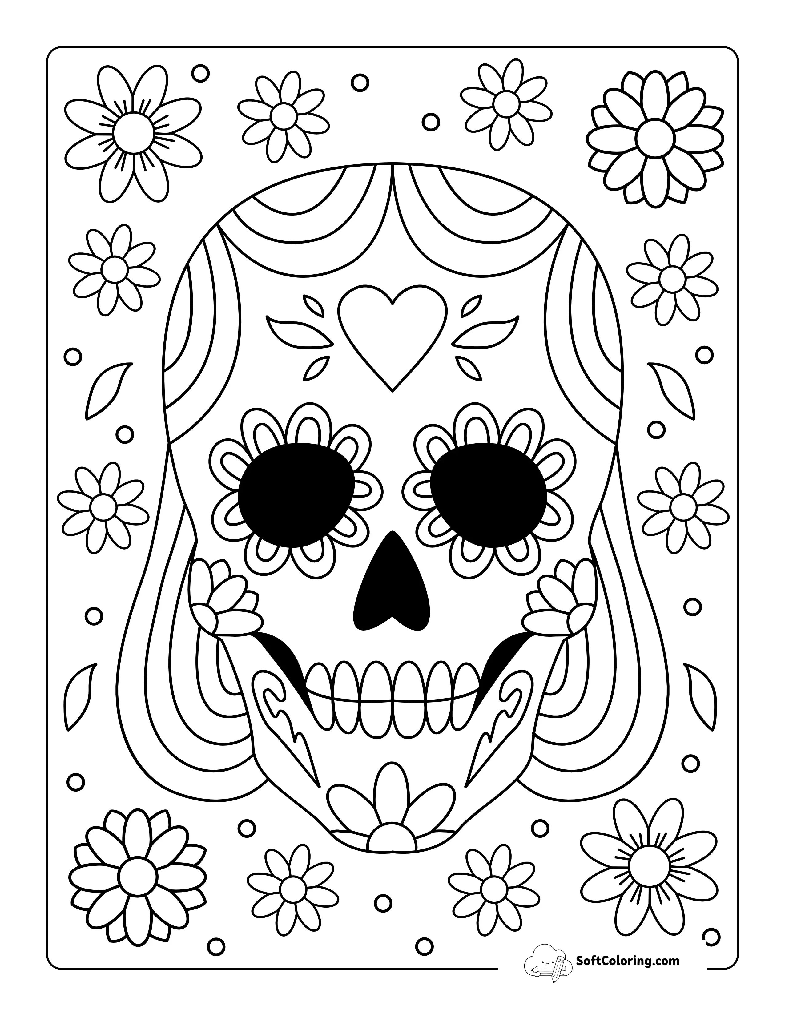 Sugar Skull Coloring Page With Flowers