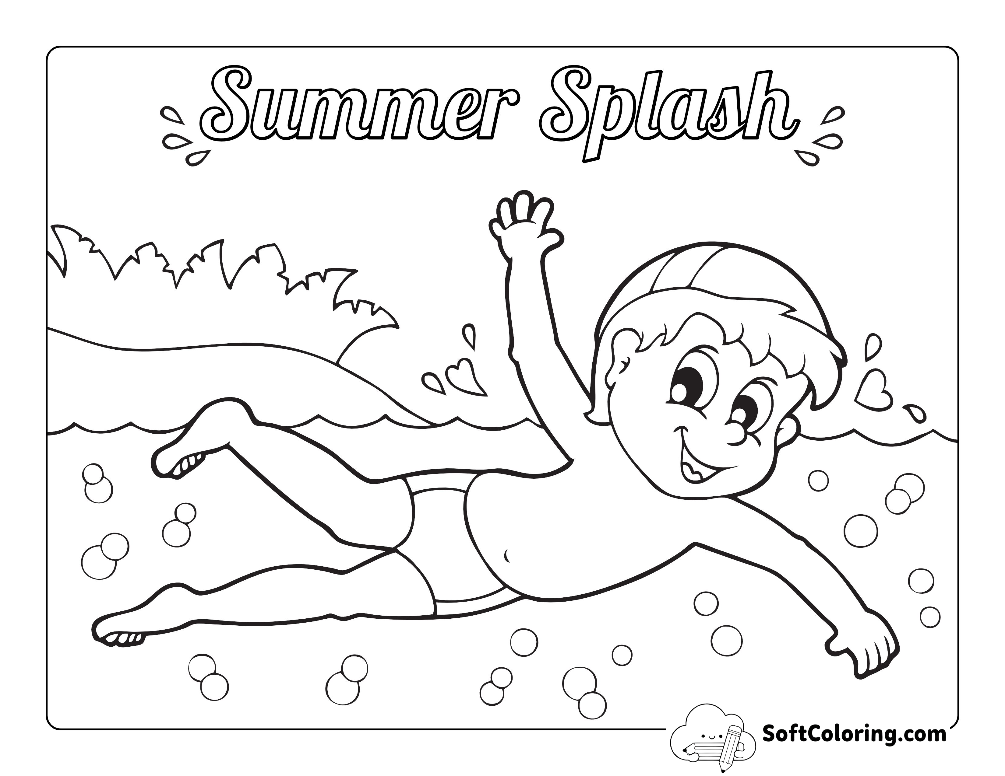 Boy Swimming Coloring Sheet